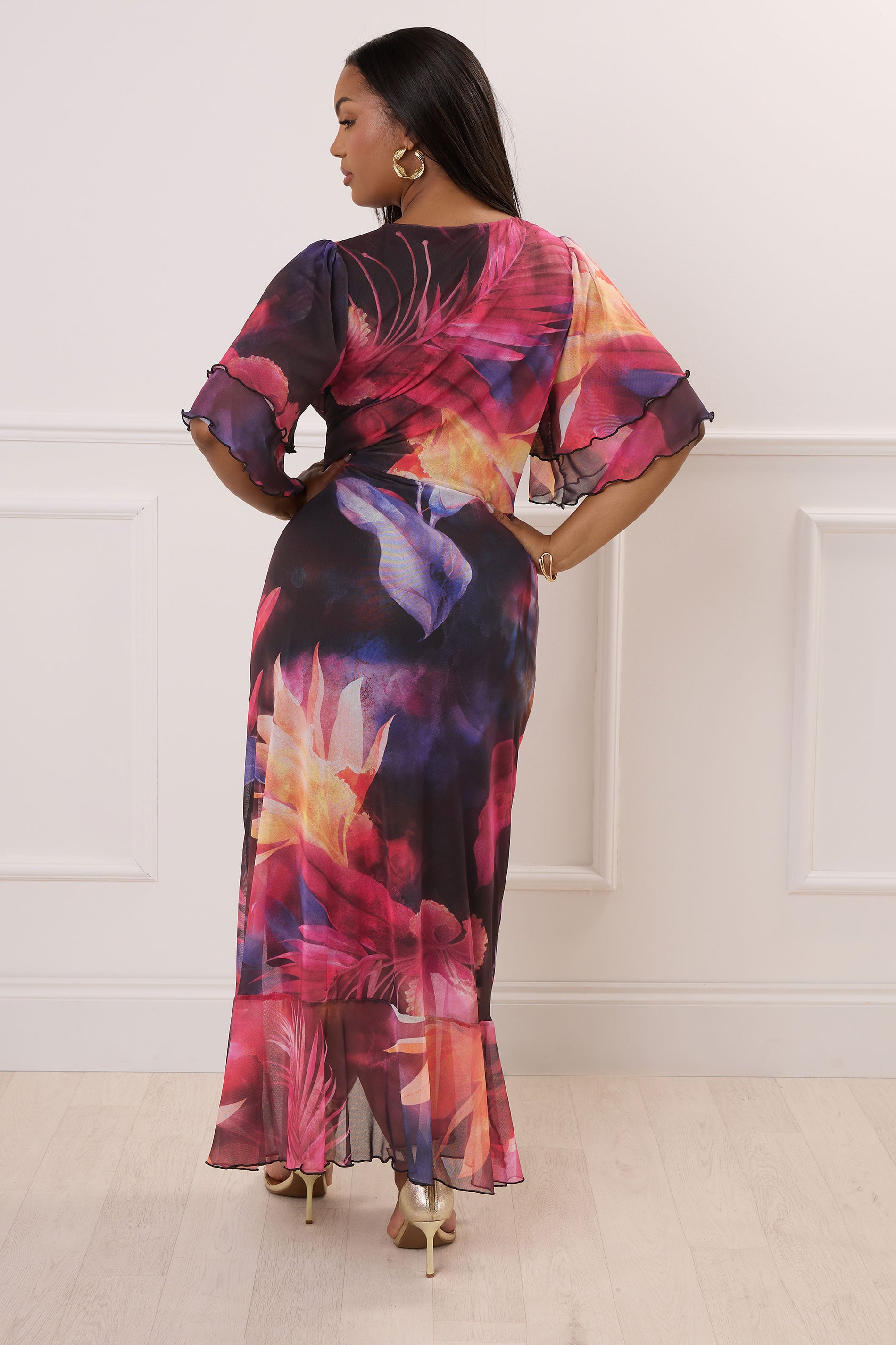YOURS LONDON Plus Size Black Floral Print Wrap Maxi Dress | Yours Clothing 2