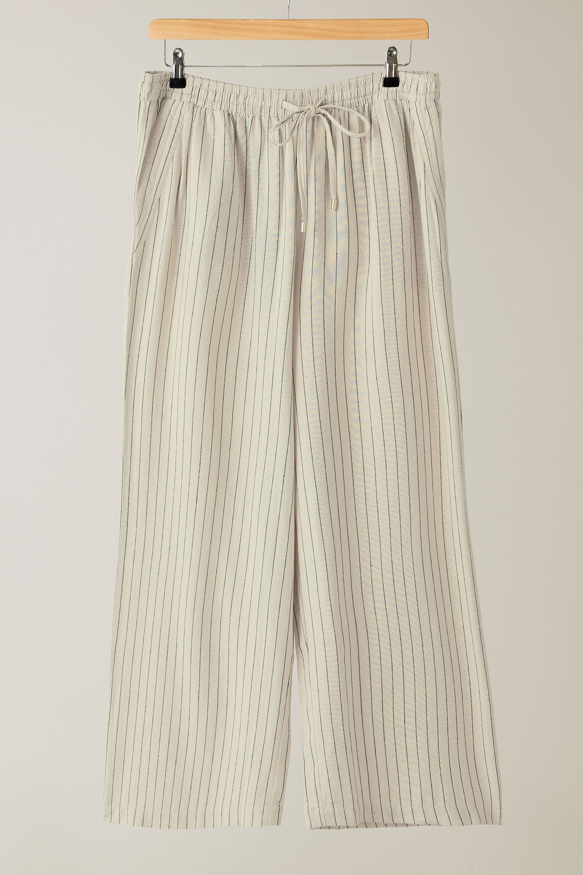 EVANS Plus Size Natural Brown Stripe Print Premium Linen Trousers | Evans 6