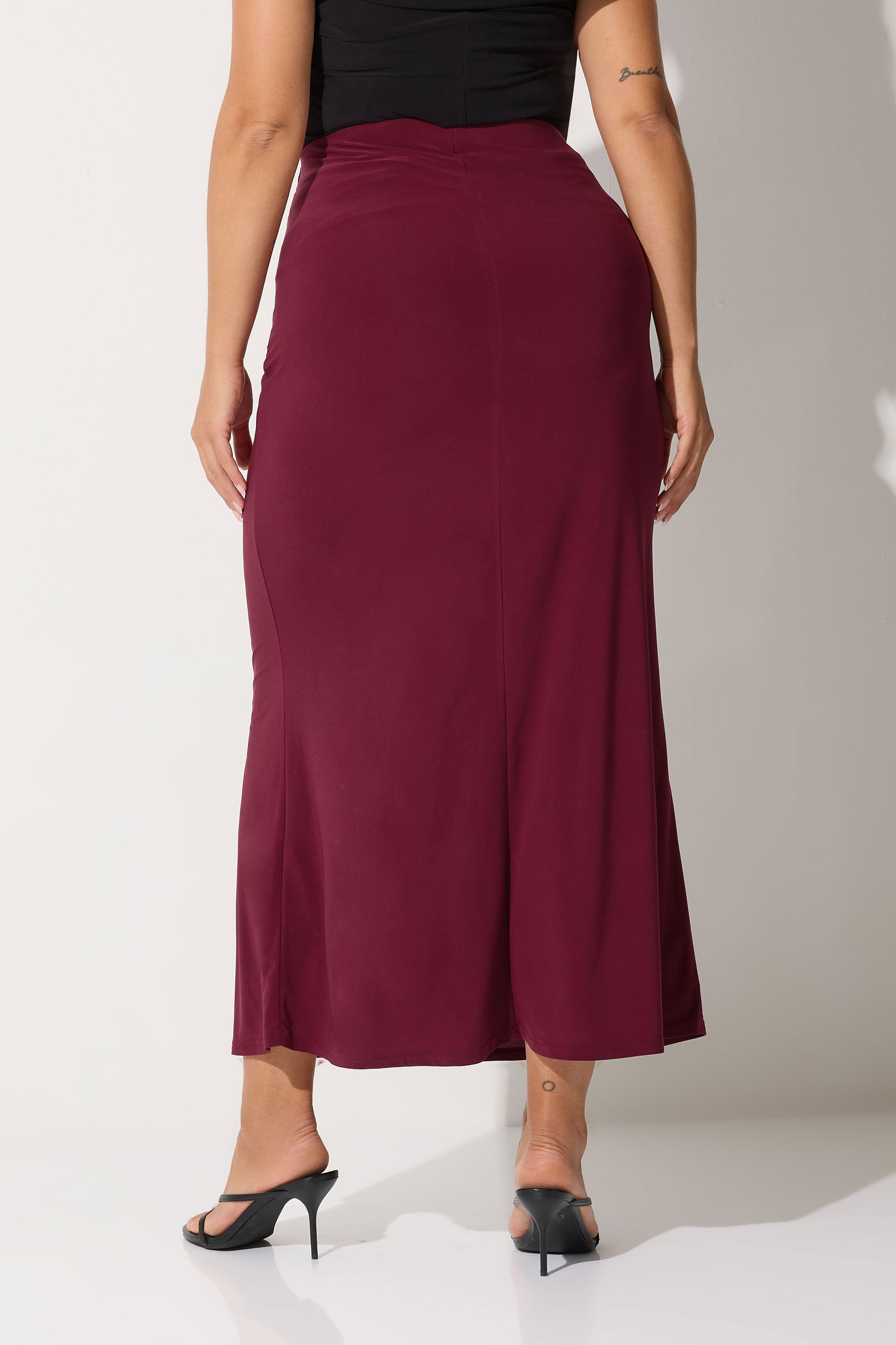LIMITED COLLECTION Plus Size Burgundy Red Tie Maxi Skirt | Yours Clothing 4