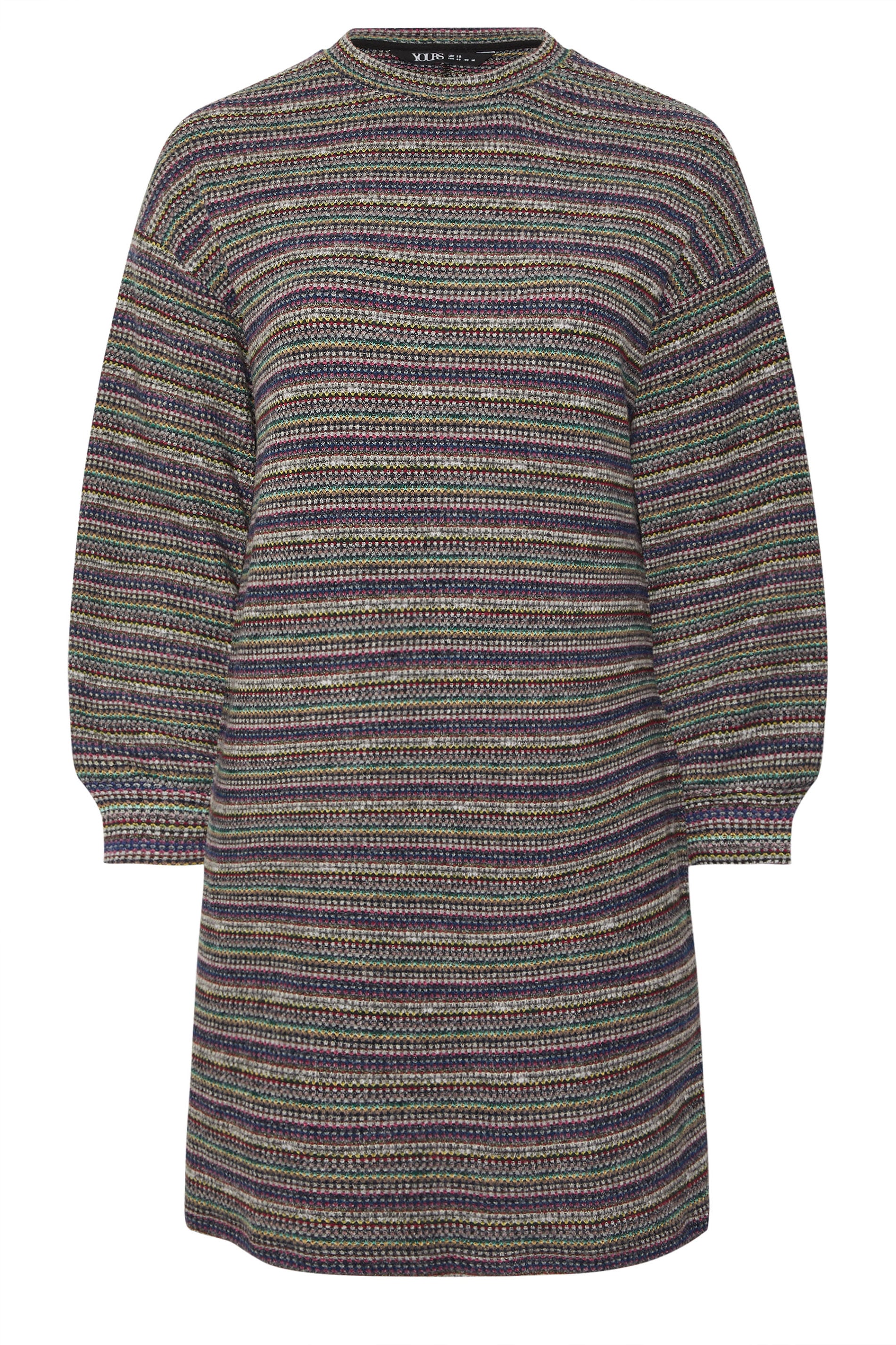 YOURS Plus Size Blue & Grey Textured Stripe Jumper Dress | Yours Clothing 5