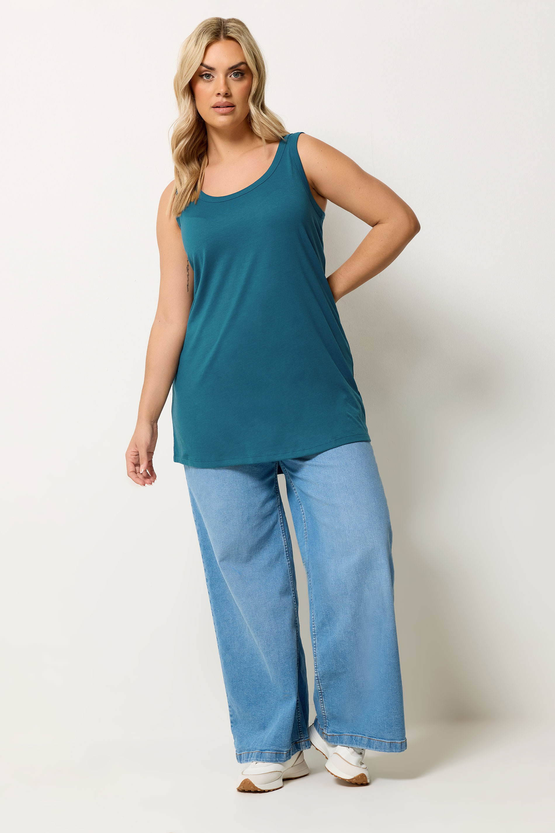 YOURS 2 PACK Plus Size Teal Blue & Pink Core Vest Tops | Yours Clothing 5