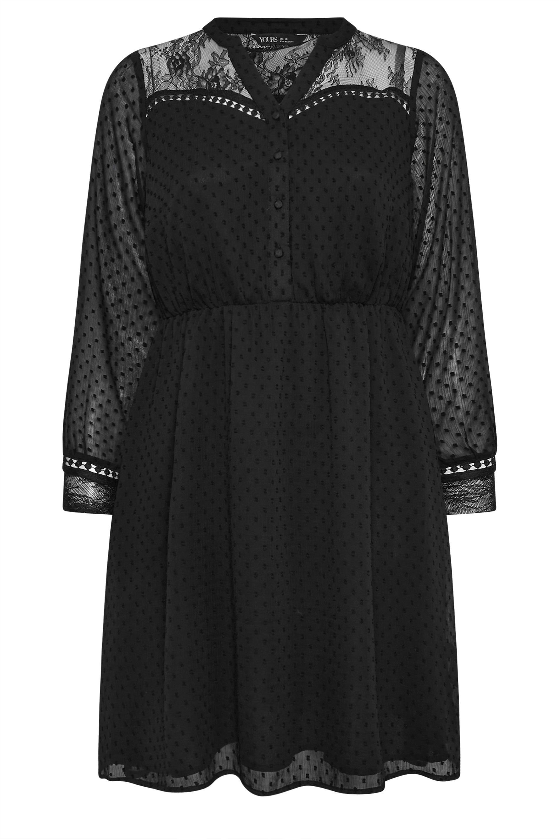 YOURS Plus Size Black Lace Dobby Midi Dress | Yours Clothing 6