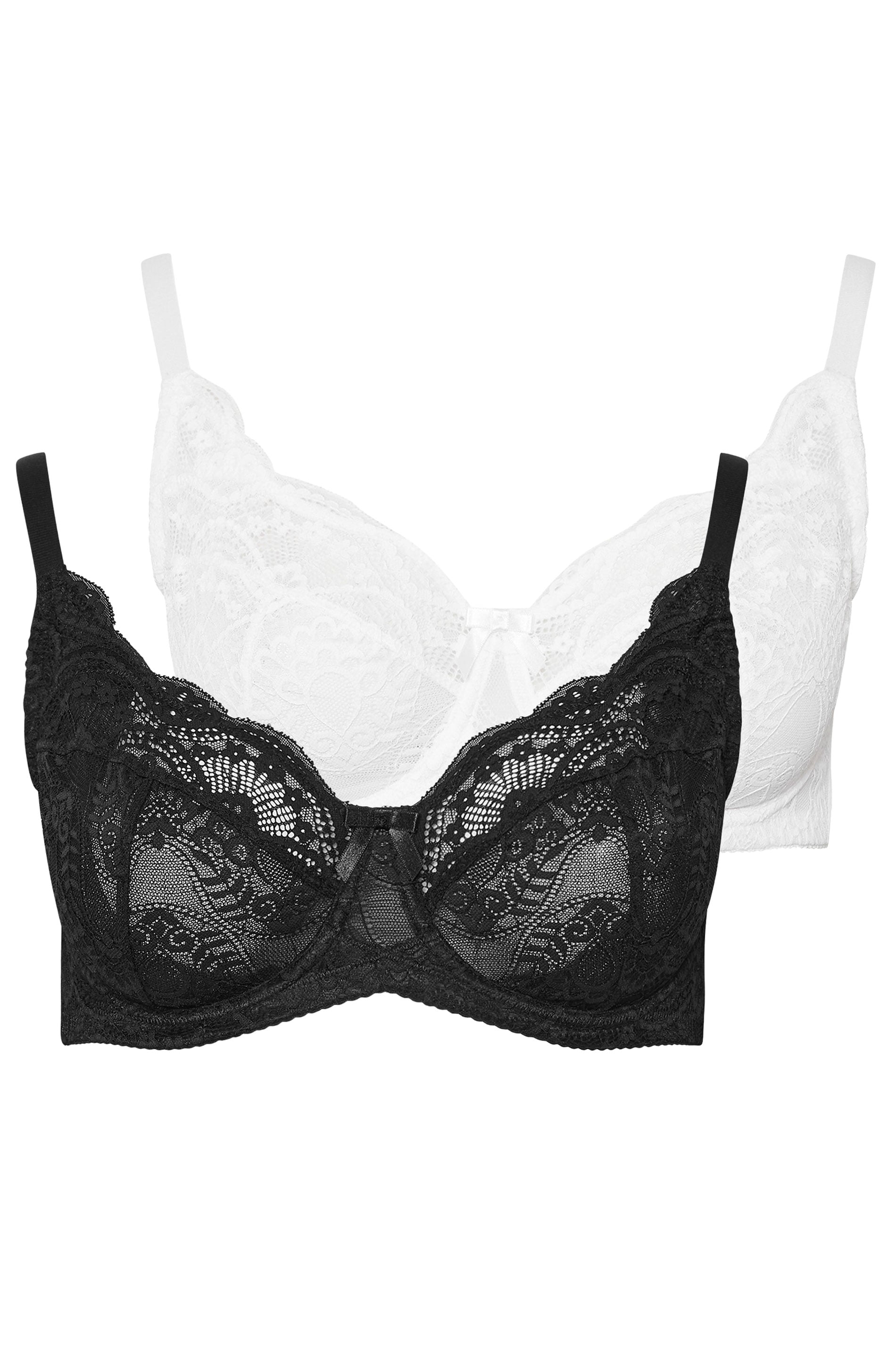 YOURS 2 PACK Plus Size Black & White Swirl Lace Bras | Yours Clothing 3