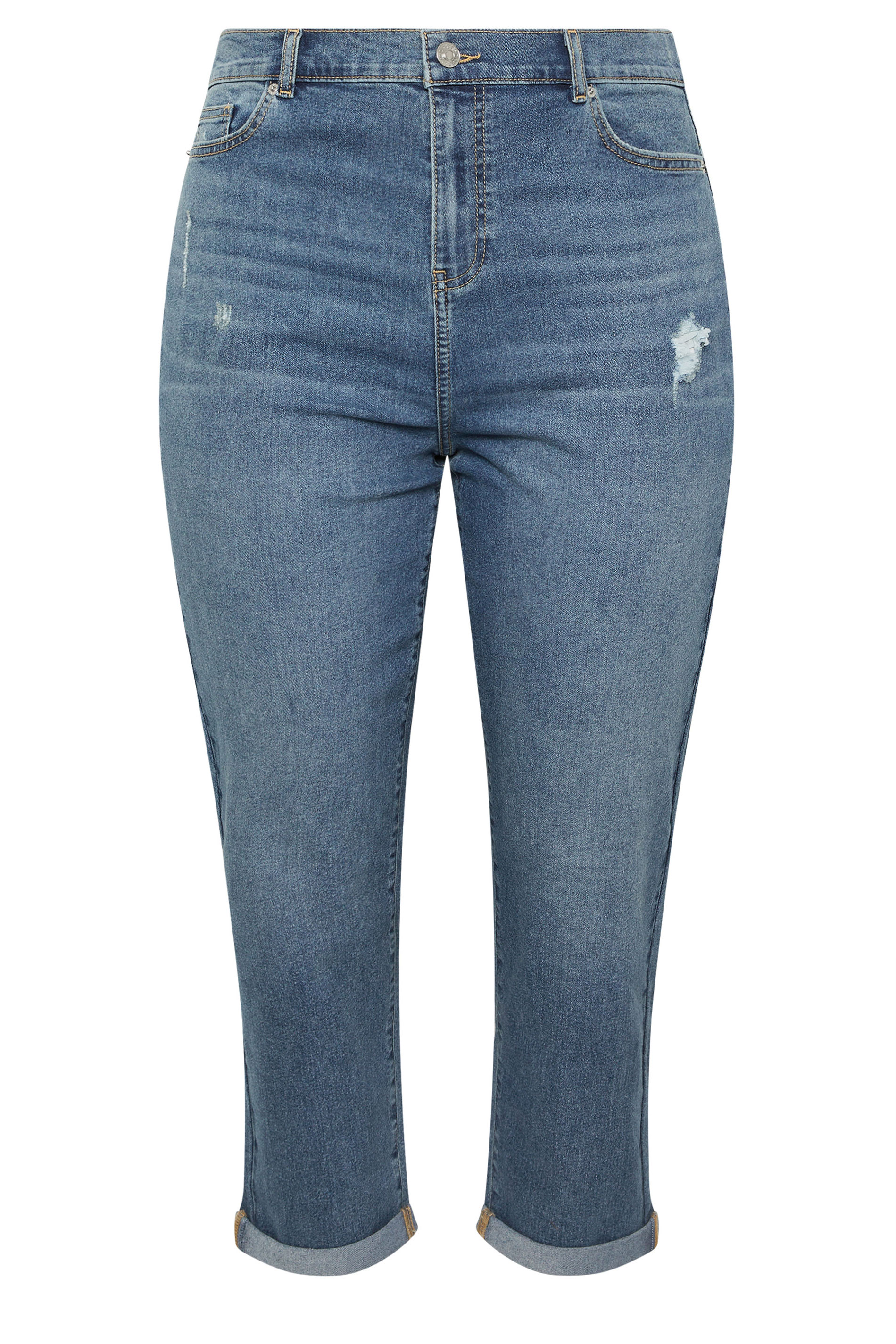 YOURS Plus Size Mid Blue Distressed Boyfriend Jeans | Yours Clothing 5