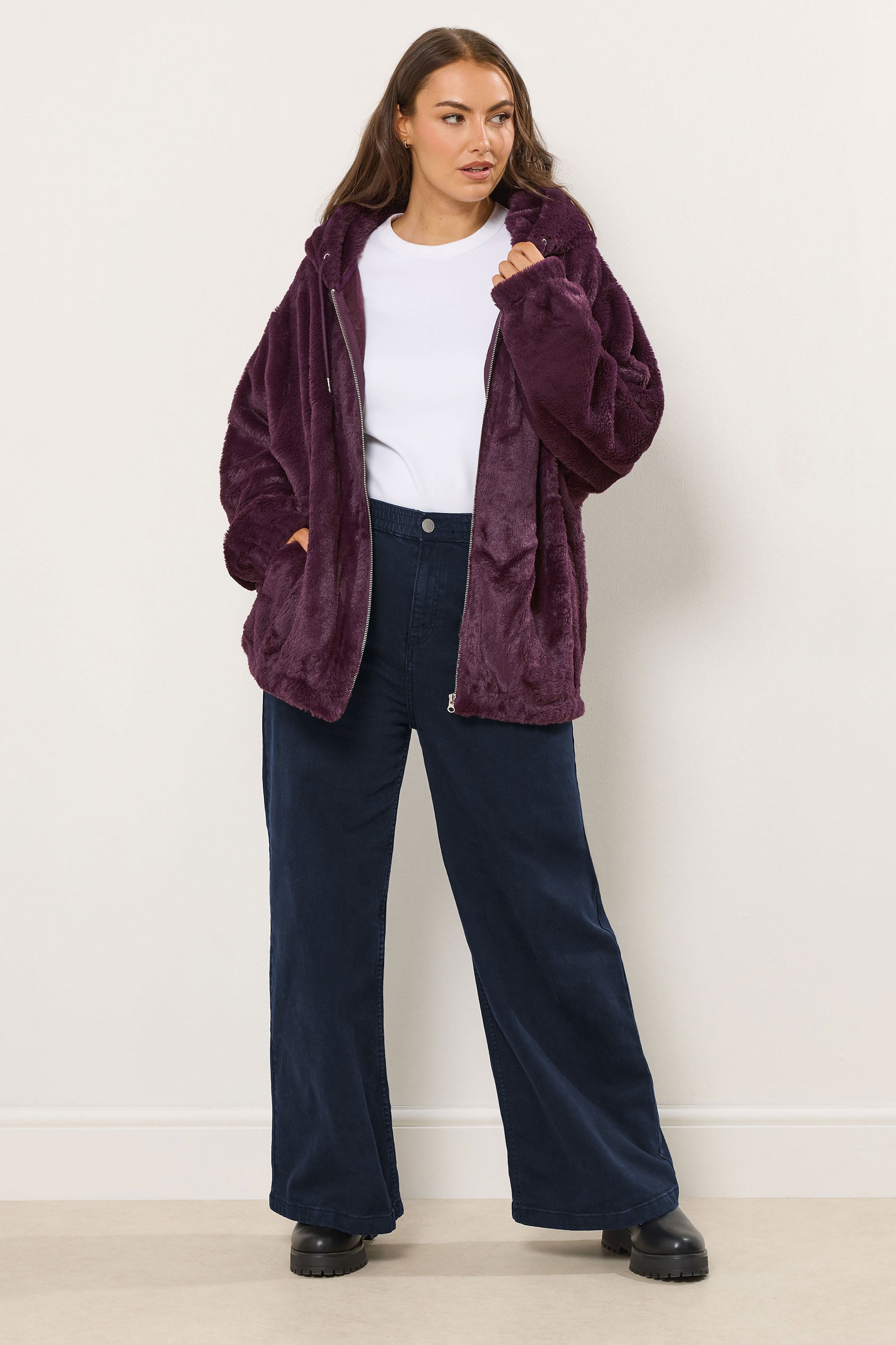 YOURS Plus Size Burgundy Red Faux Fur Hooded Jacket | Yours Clothing 2
