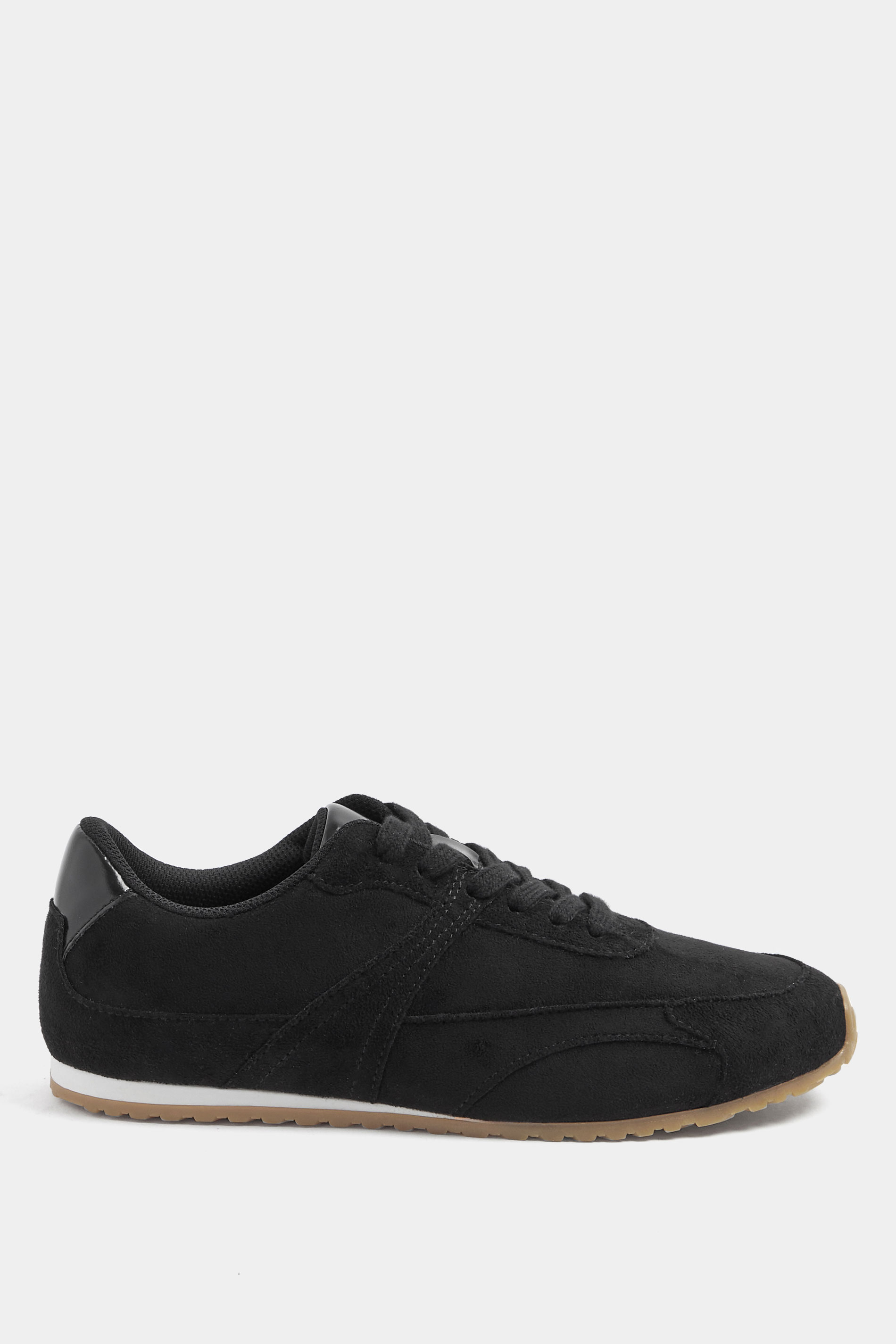 Black Slim Sole Trainers In Wide E Fit | Yours Clothing 2