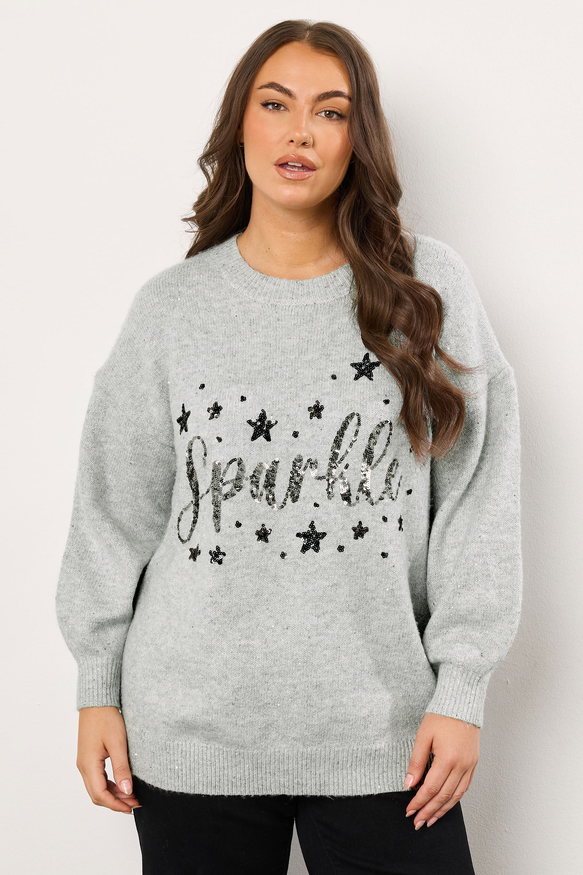 EVANS Plus Size Grey Sequin Embellished 'Sparkle' Christmas Jumper | Evans 3