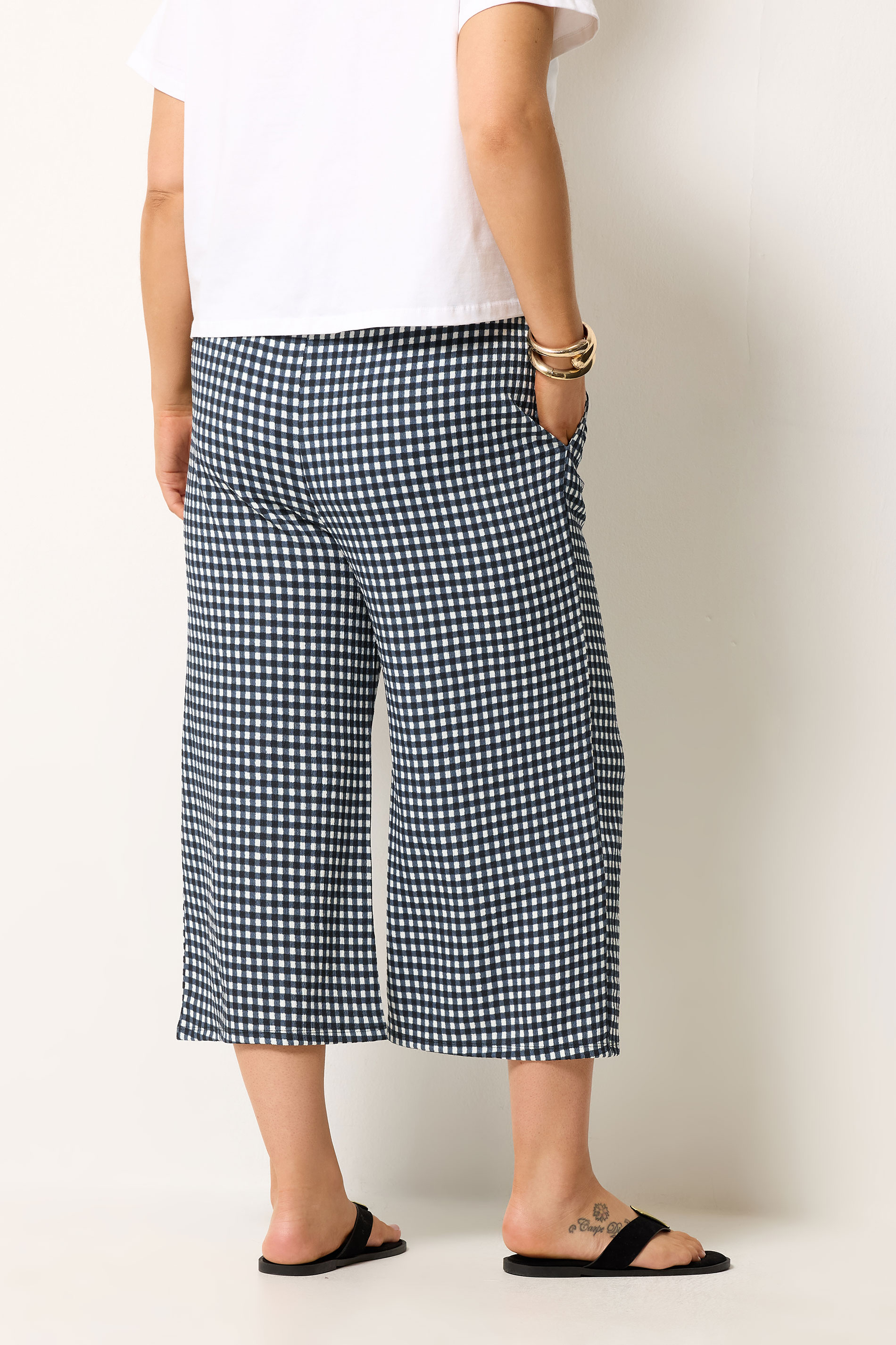 YOURS Plus Size Navy Blue Gingham Culottes | Yours Clothing 2