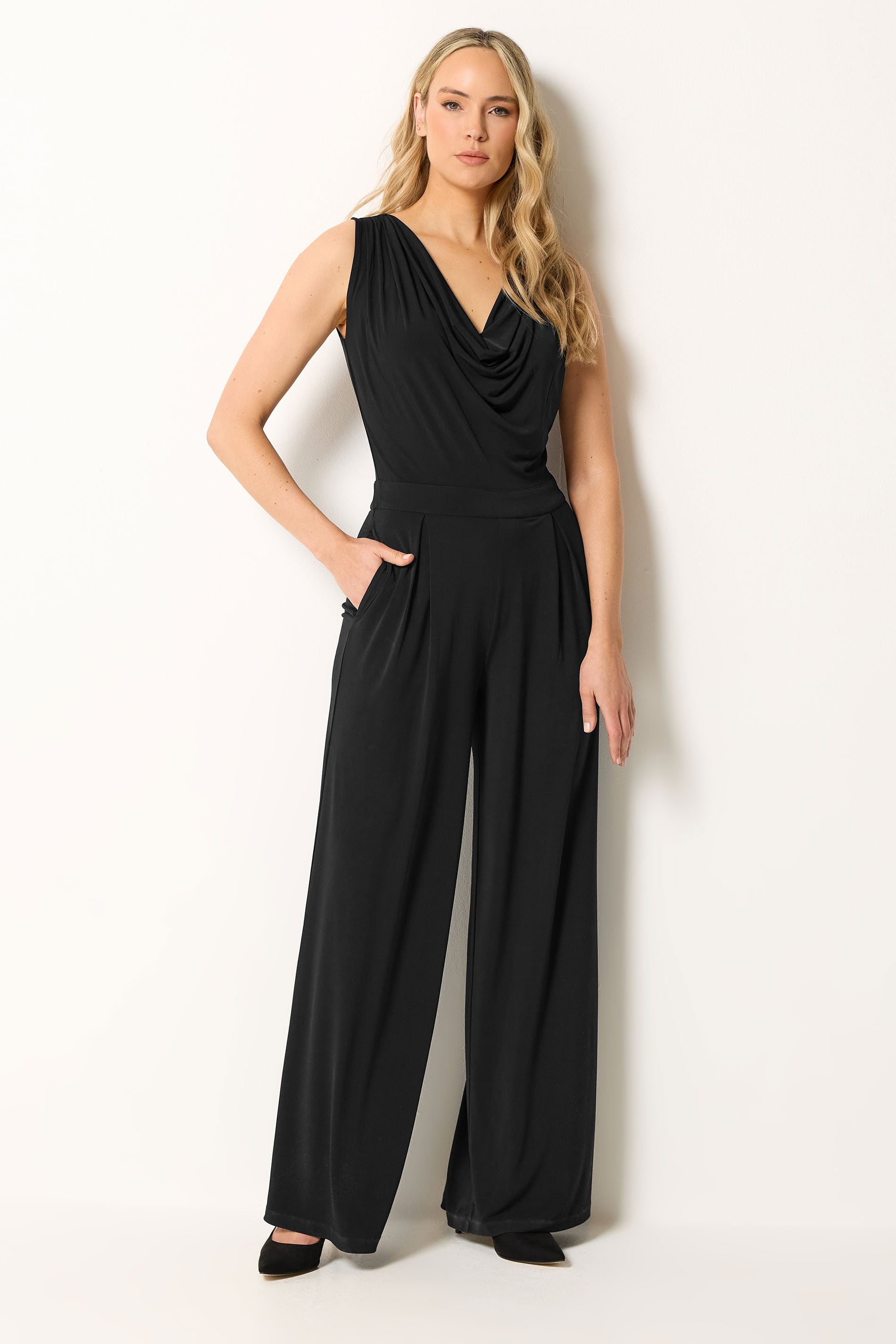 LTS Tall Women's Black Cowl Neck Wide Leg Jumpsuit | Long Tall Sally 3