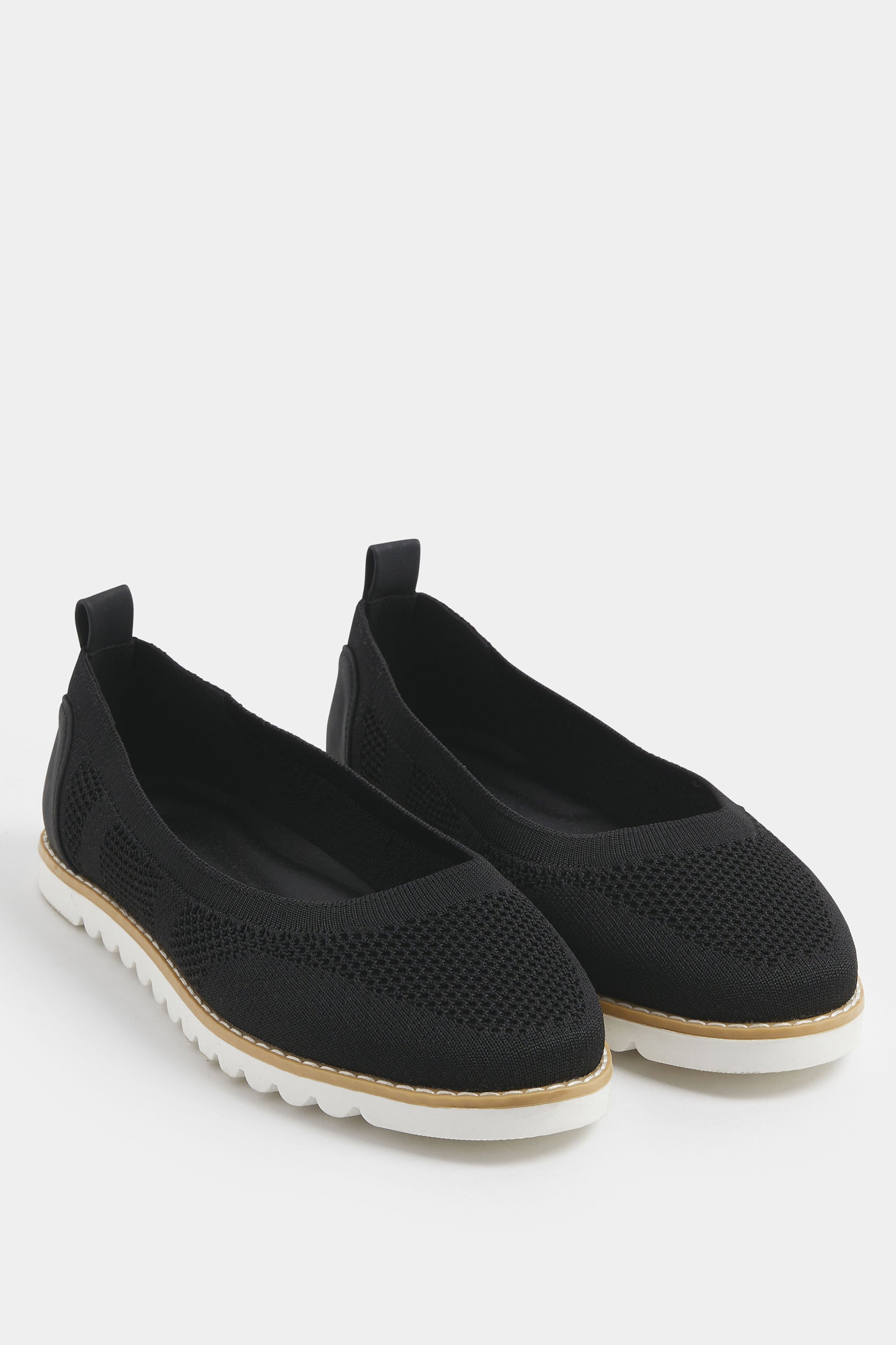 Black Knitted Slip On Ballet Flats In Extra Wide EEE Fit | Yours Clothing 1