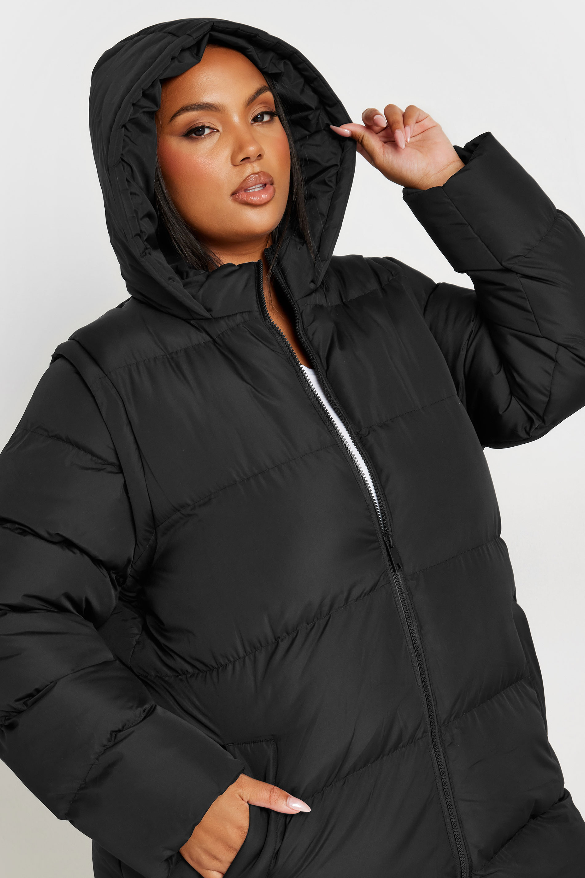 YOURS Plus Size Black Padded 2-in-1 Puffer Coat & Gilet | Yours Clothing 5