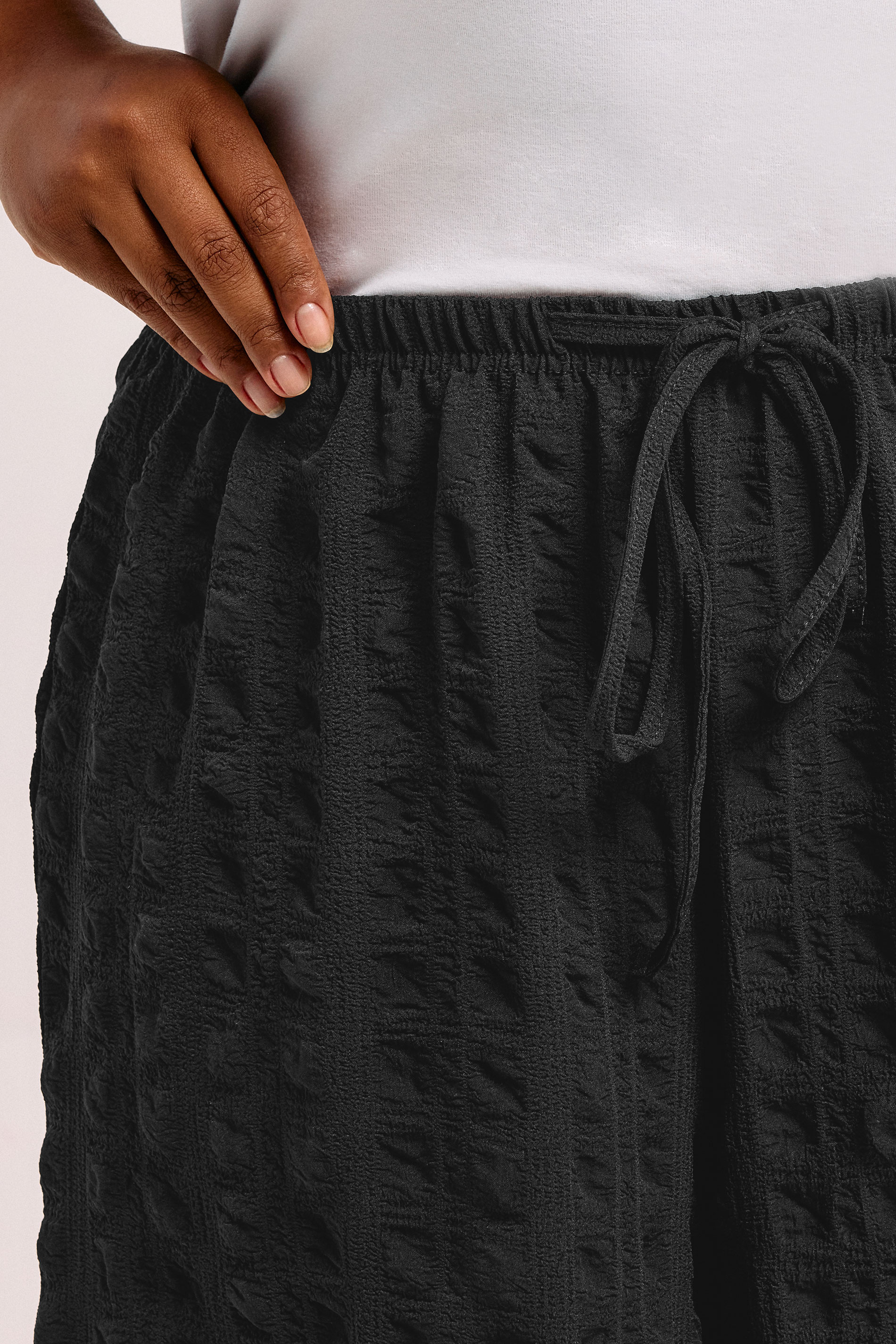 YOURS Plus Size Black Textured Tie Waist Shorts | Yours Clothing 4