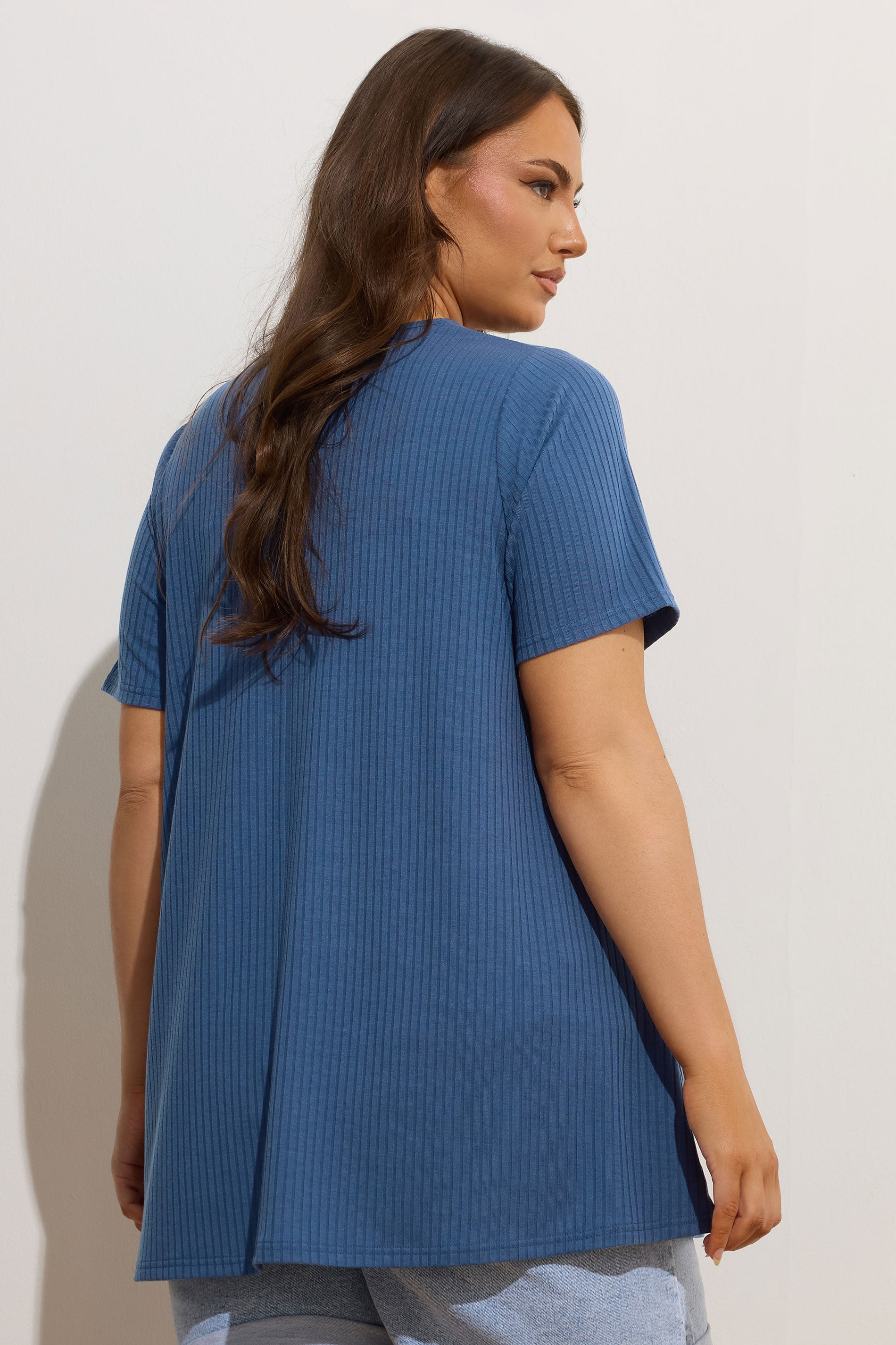 YOURS Plus Size Blue Ribbed Swing Top | Yours Clothing 2