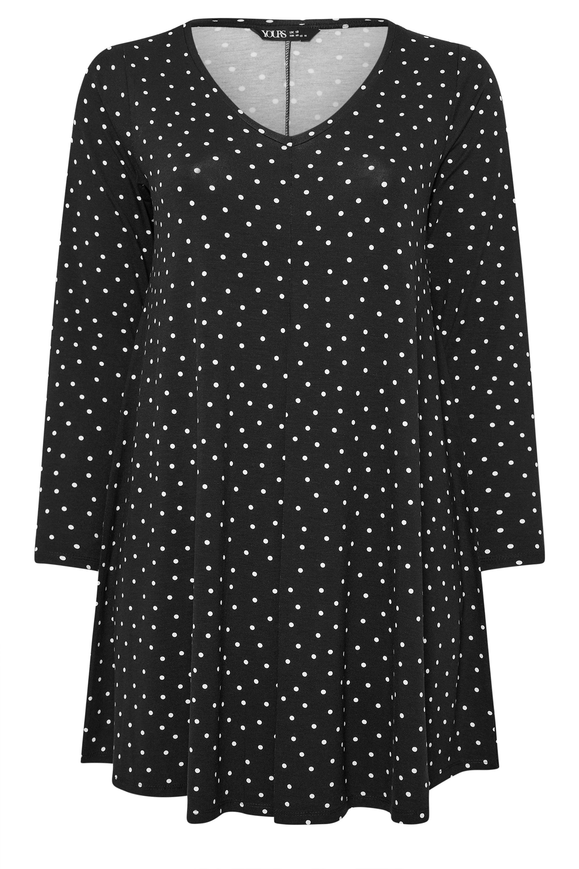 YOURS Plus Size Black Polka Dot Pleat Front Dress | Yours Clothing 5