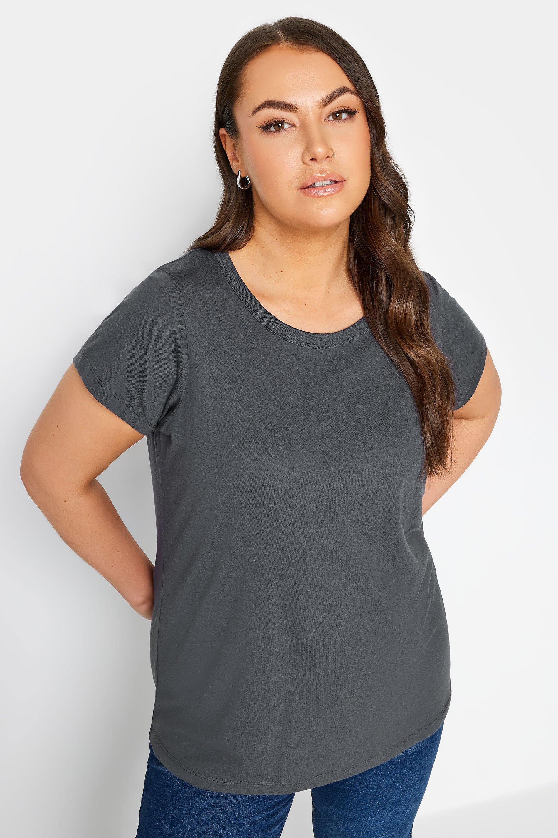 YOURS Plus Size Charcoal Grey Essential T-Shirt | Yours Clothing 1