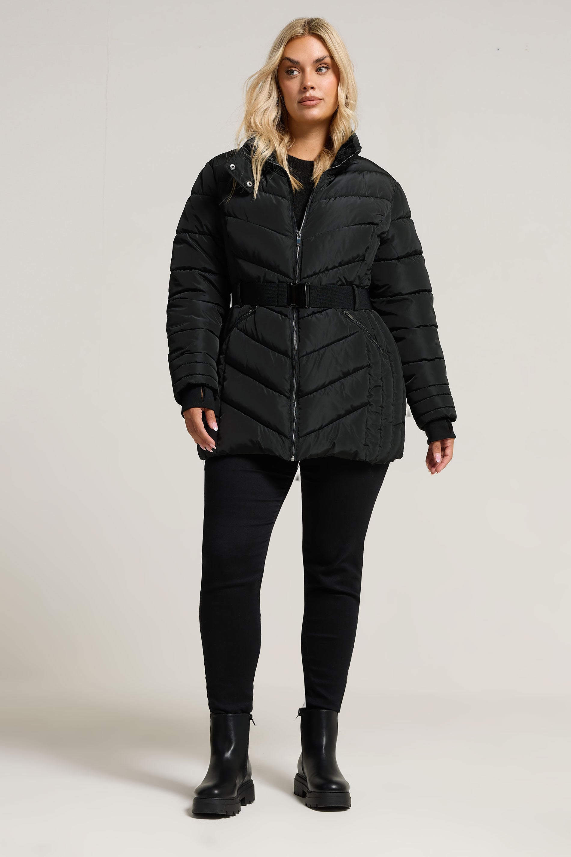 YOURS Plus Size Black Belted Puffer Coat | Yours Clothing 4