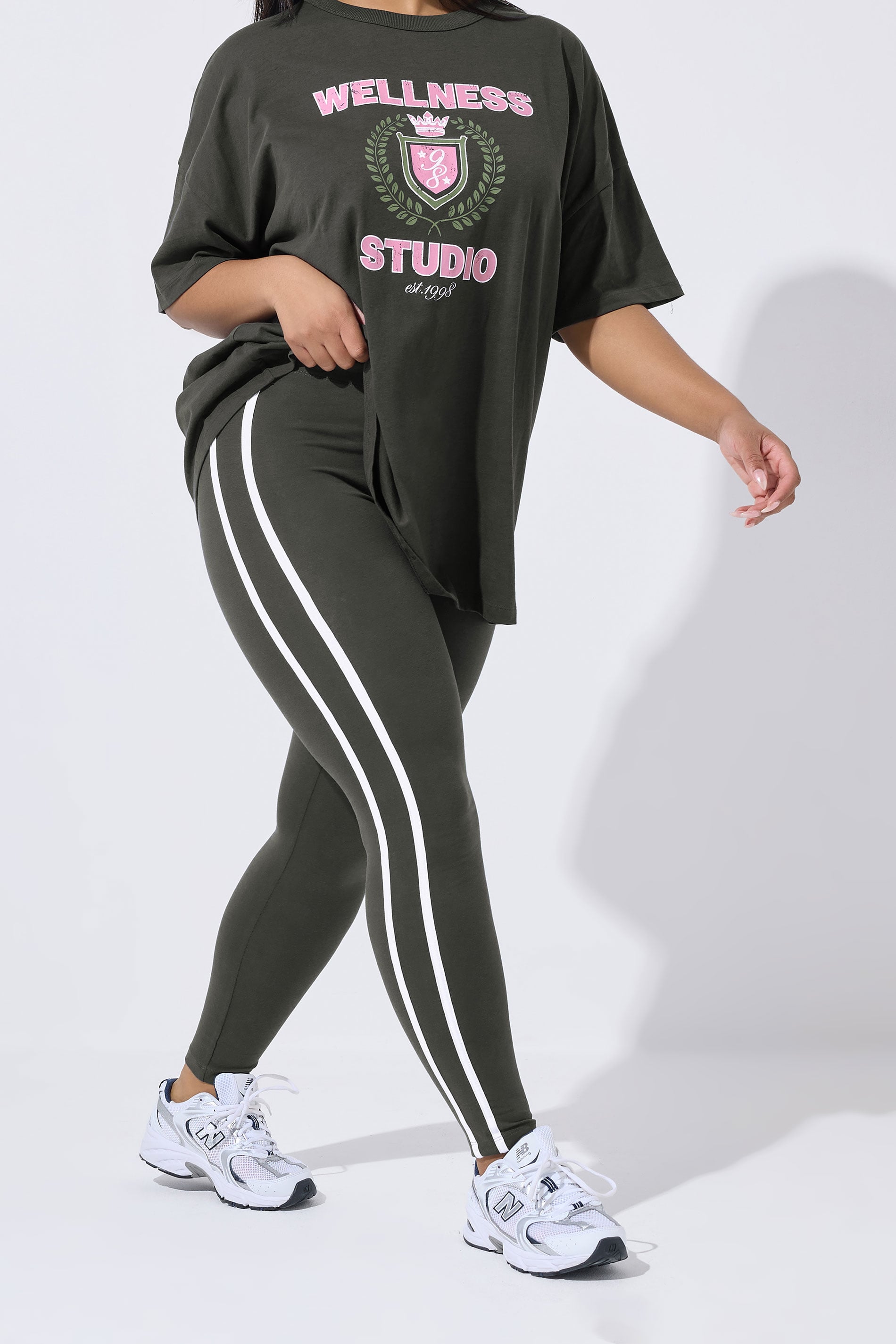 YOURS ACTIVE Plus Size Grey Side Stripe Leggings | Yours Clothing 3