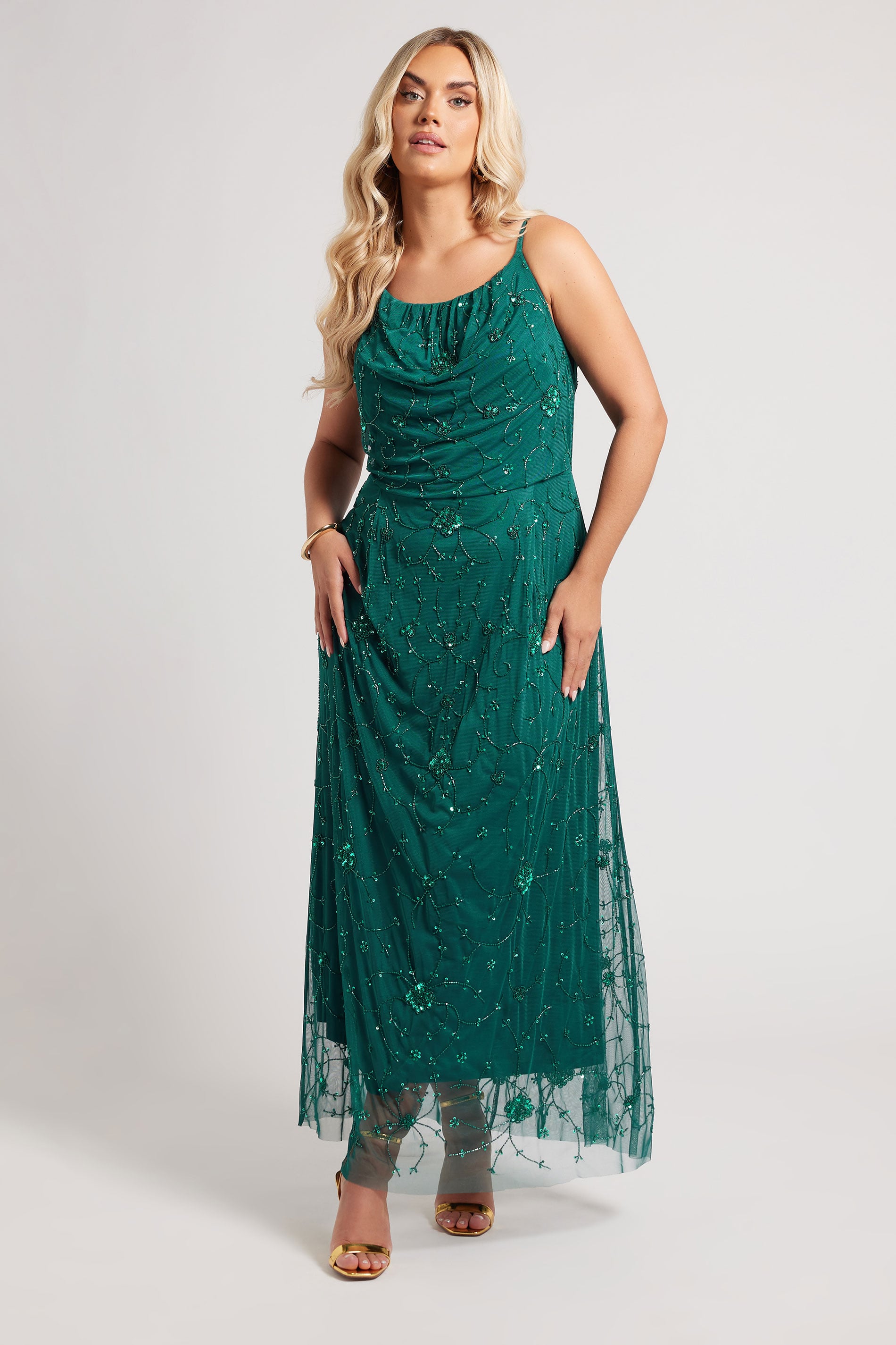 LUXE Plus Size Emerald Green Floral Hand Embellished Maxi Dress | Yours Clothing 3