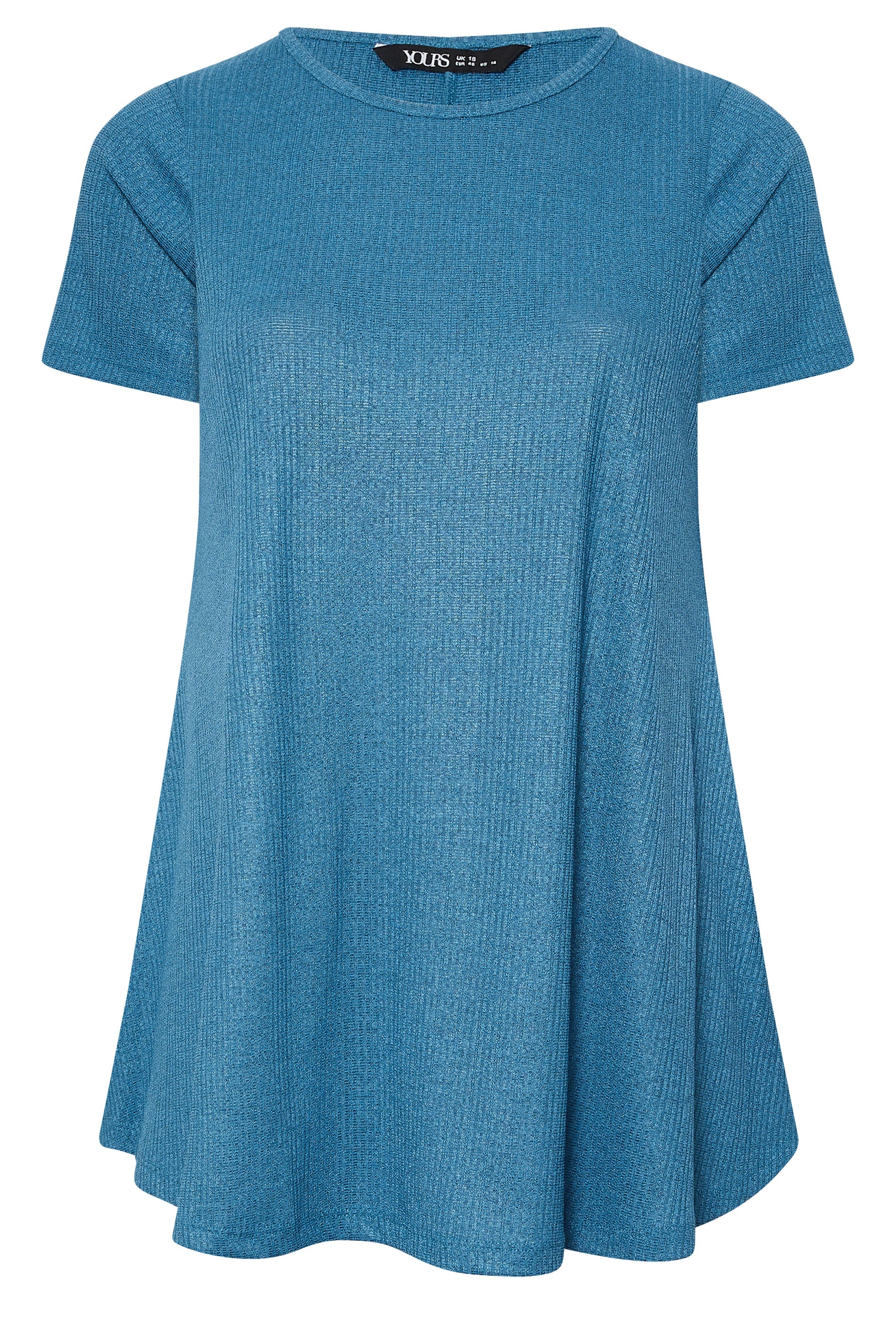 YOURS Plus Size Mid Blue Ribbed Soft Touch T-Shirt | Yours Clothing 5
