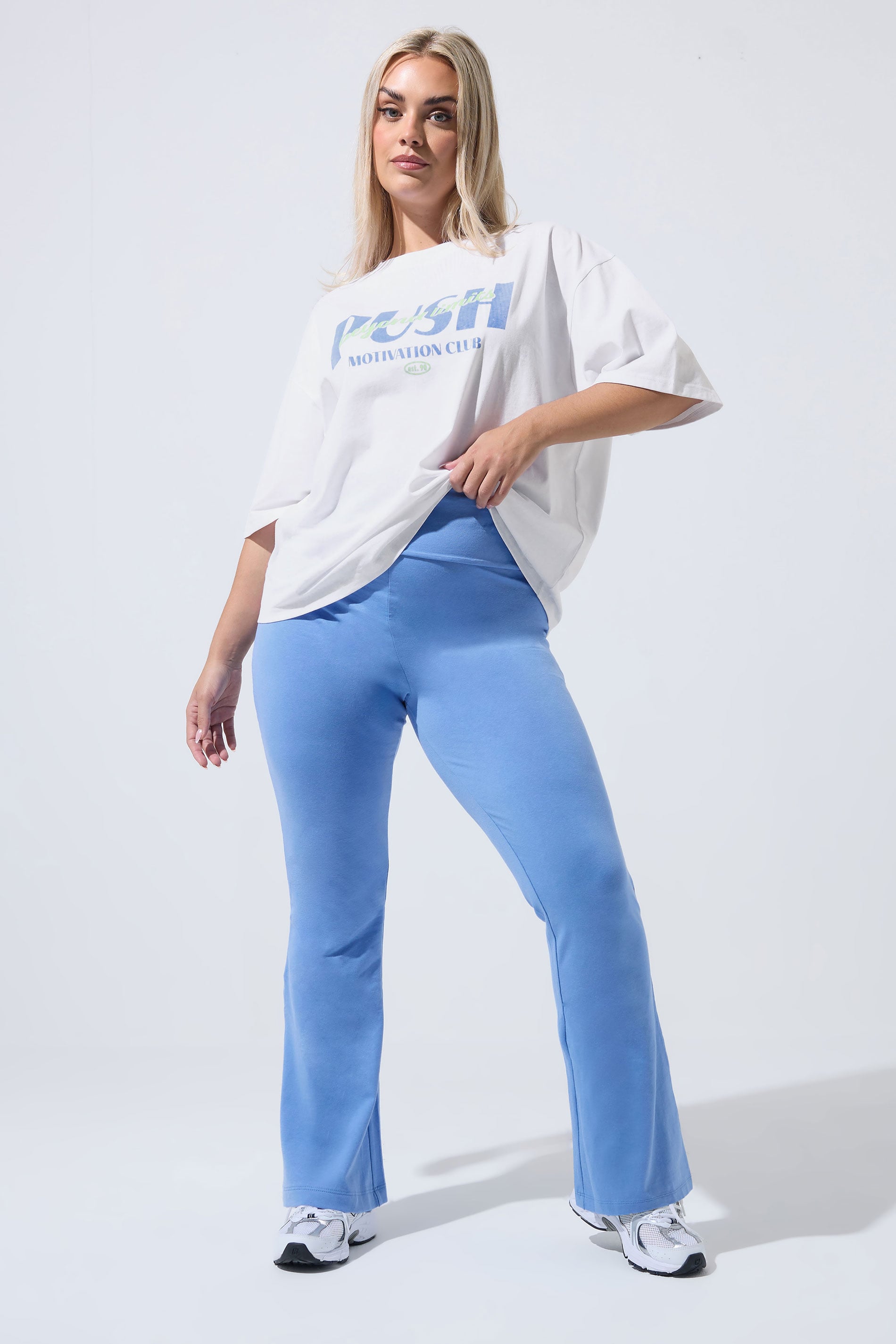 LIMITED COLLECTION Plus Size Blue Fold Over Kick Flare Leggings | Yours Clothing 3