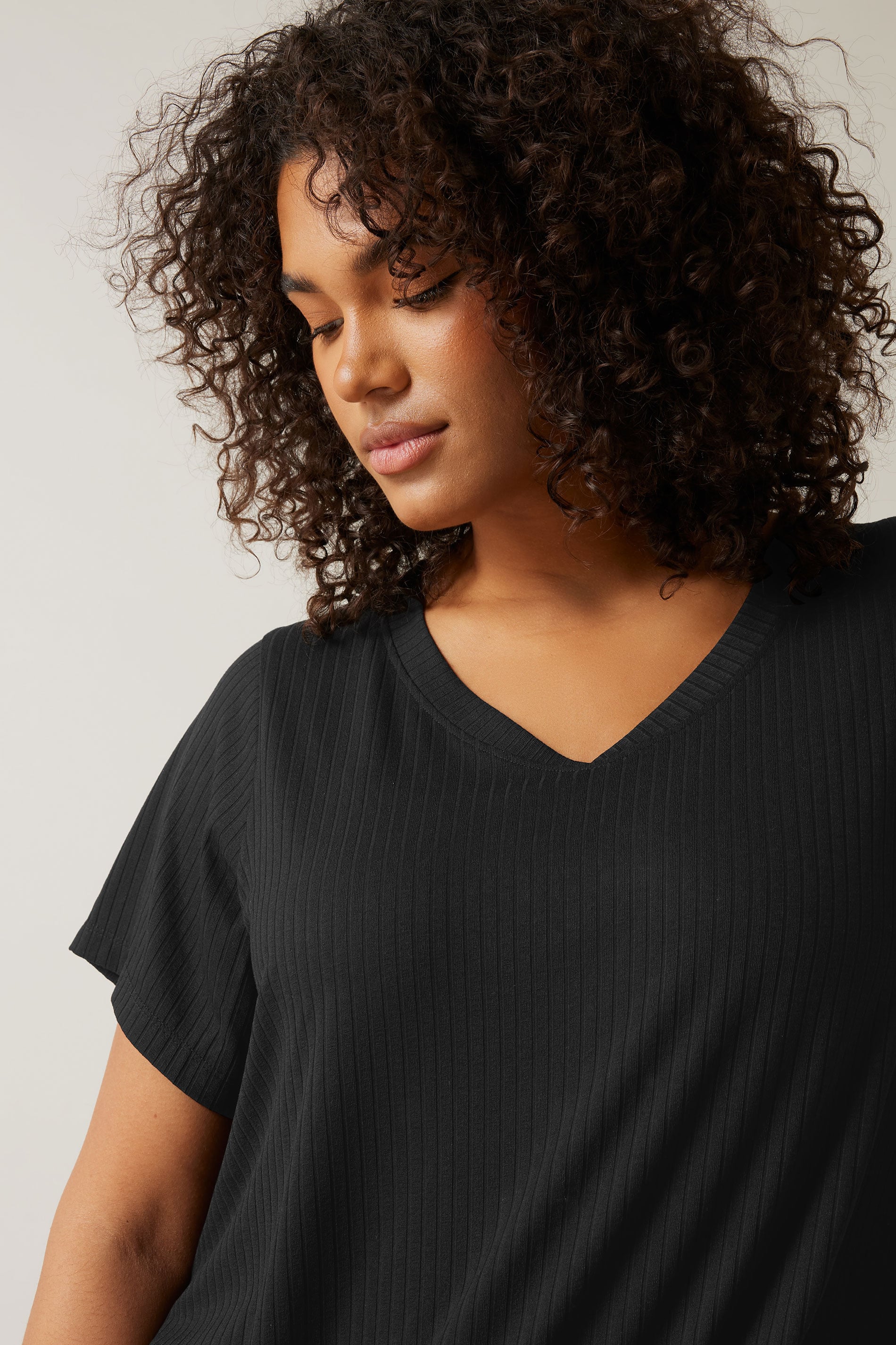 EVANS Plus Size Black Premium Ribbed Modal Blend T-Shirt | Evans 4