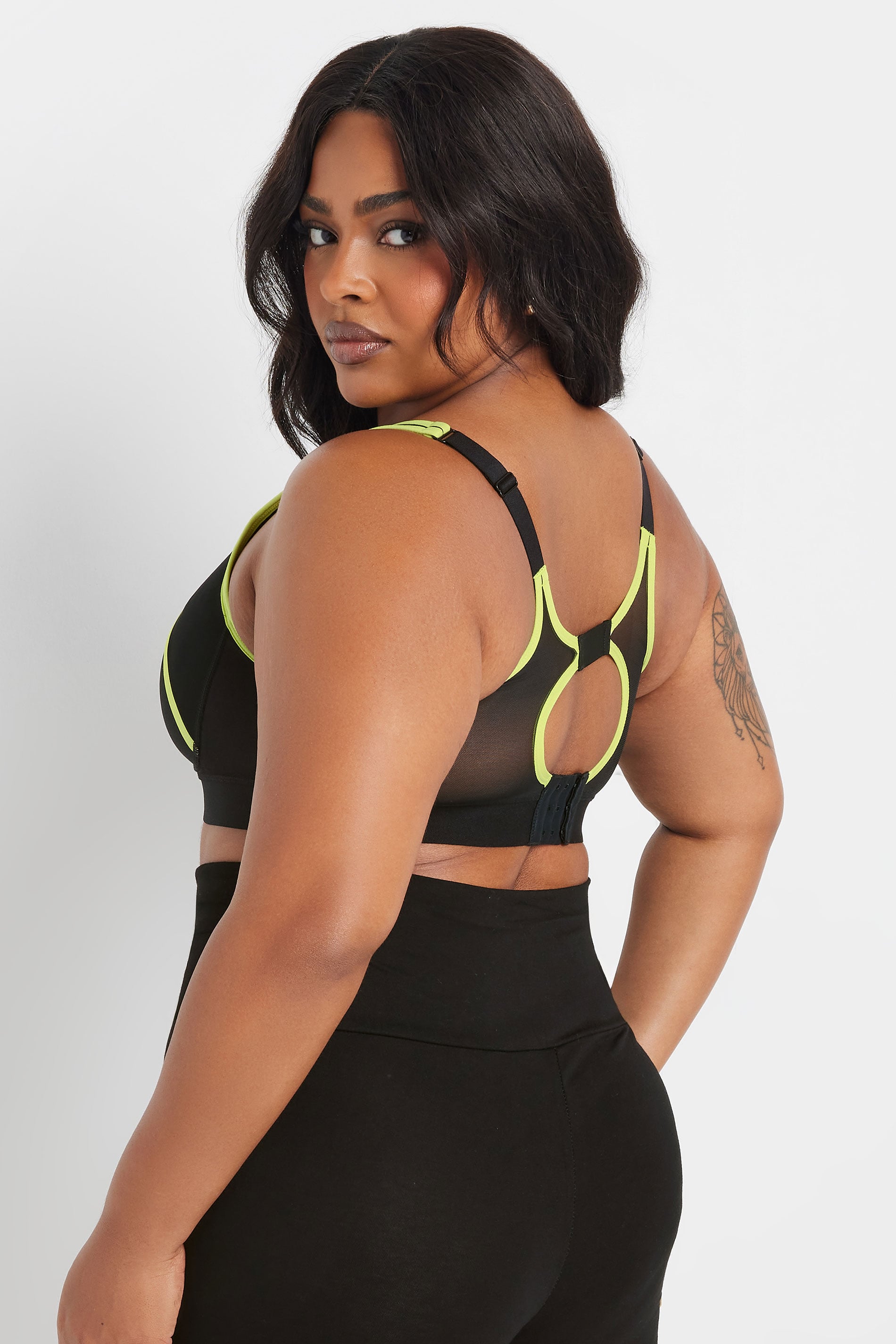 YOURS Plus Size Black Mesh Contrast Trim Non Padded Sports Bra | Yours Clothing 4