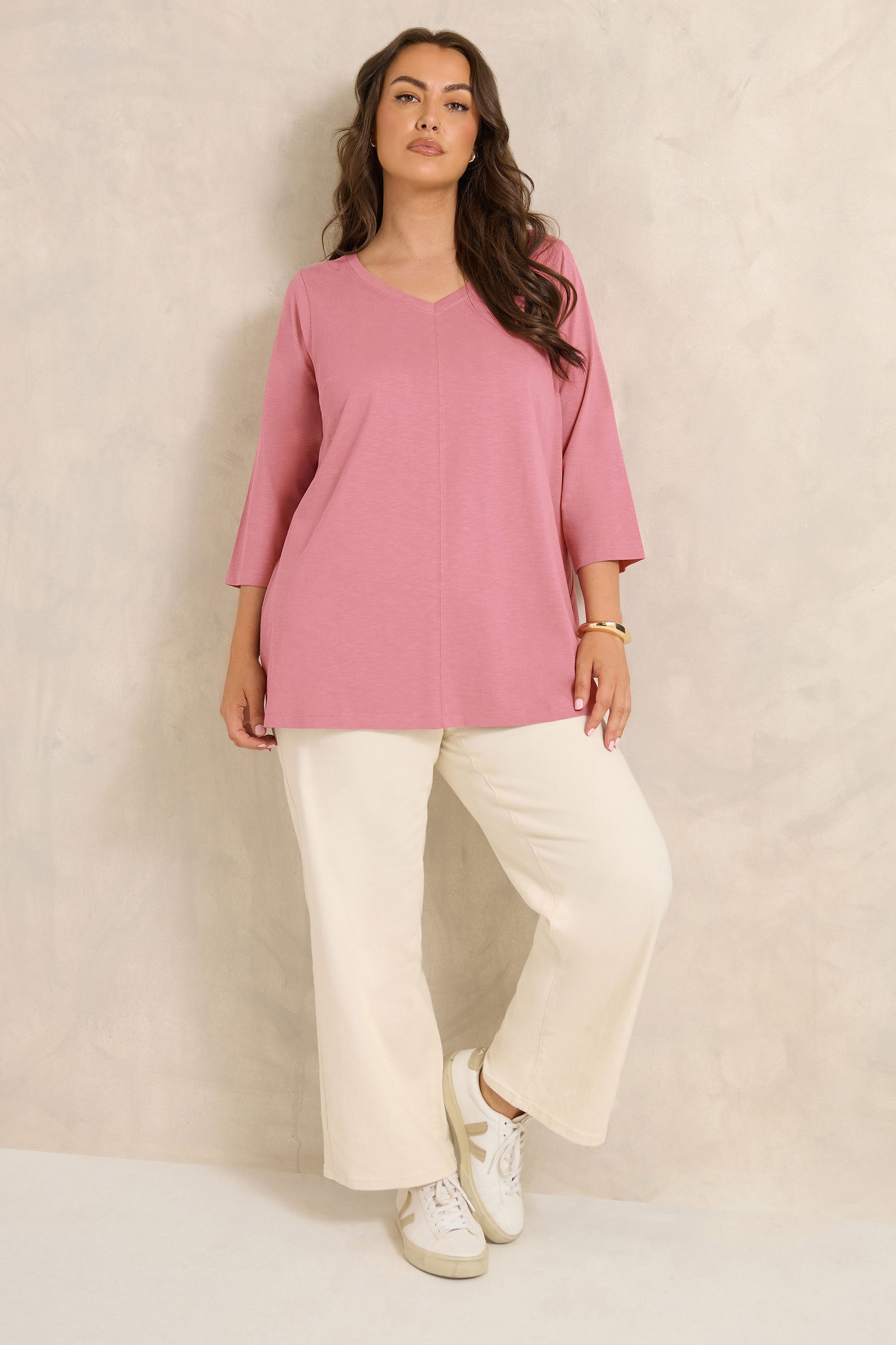 EVANS Plus Size Pink V-Neck Cotton Top | Evans 2