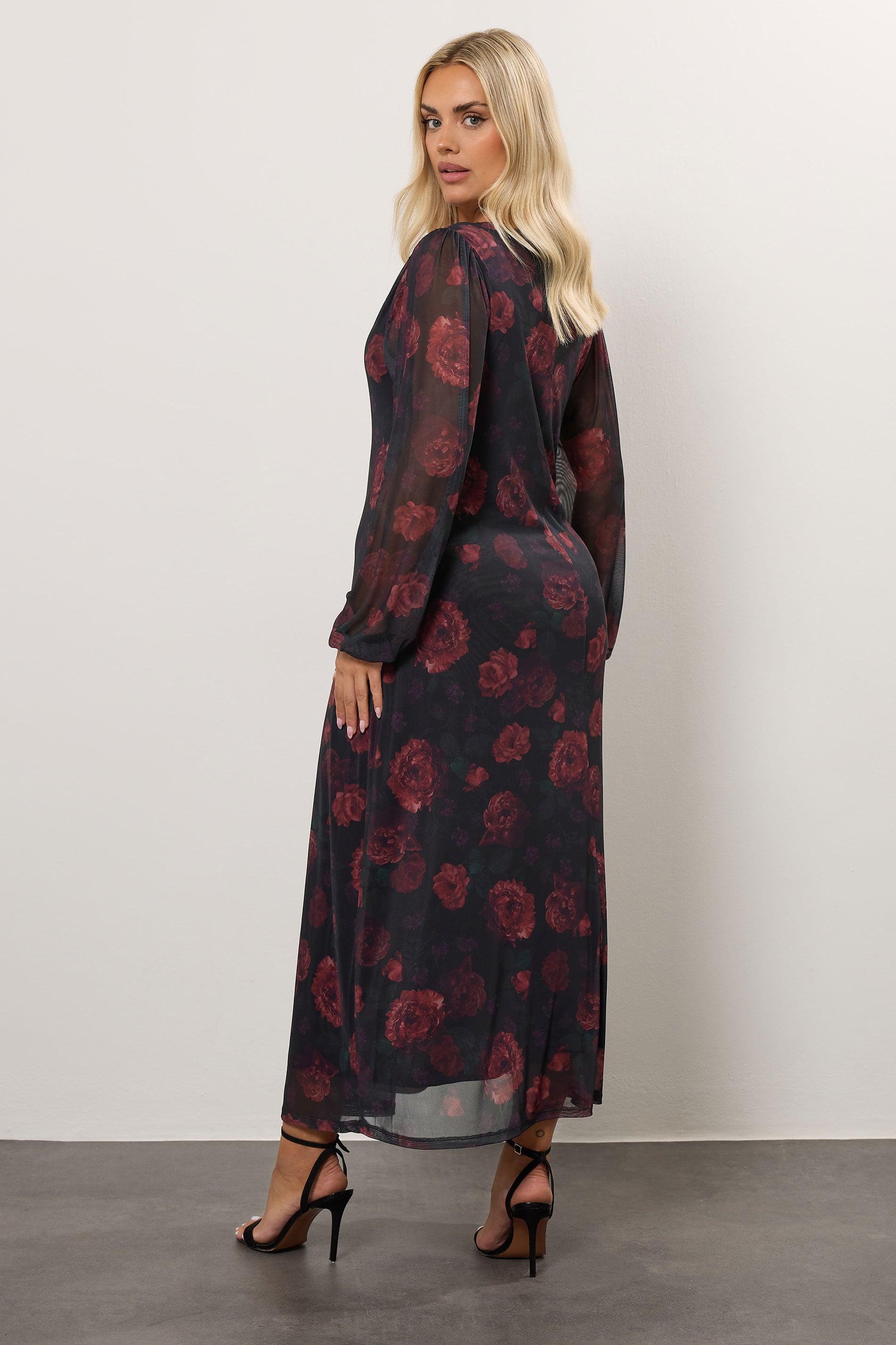 YOURS Plus Size Black Floral Mesh Maxi Dress | Yours Clothing 2