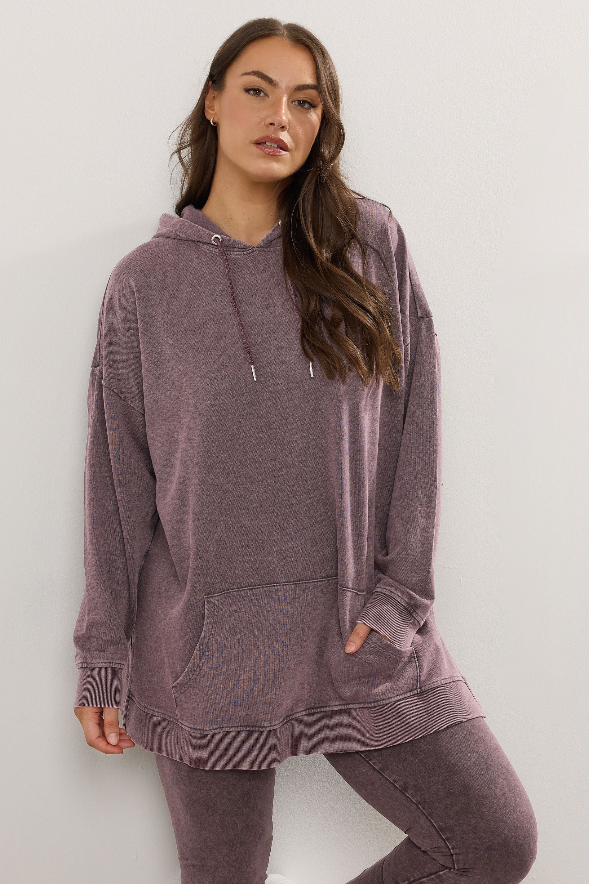 YOURS Plus Size Burgundy Red Acid Wash Hoodie | Yours Clothing 3
