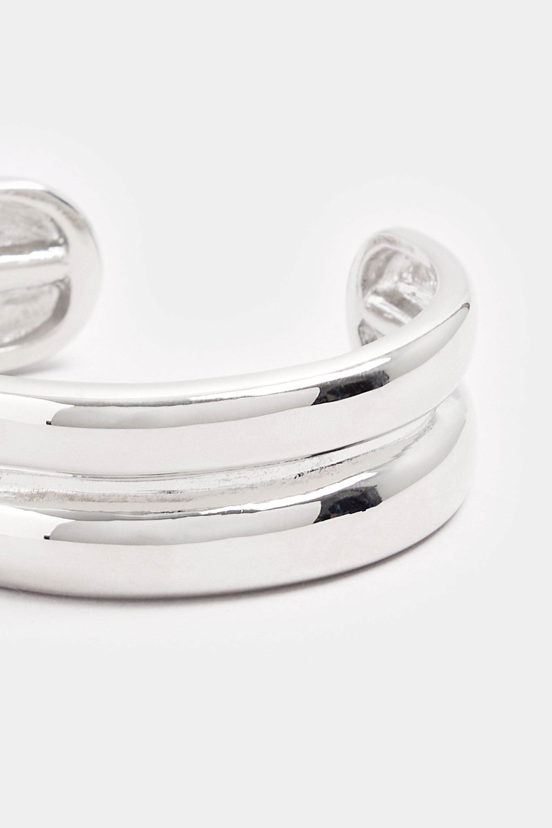 Silver Tone Double Cuff Bracelet | Yours Clothing  2