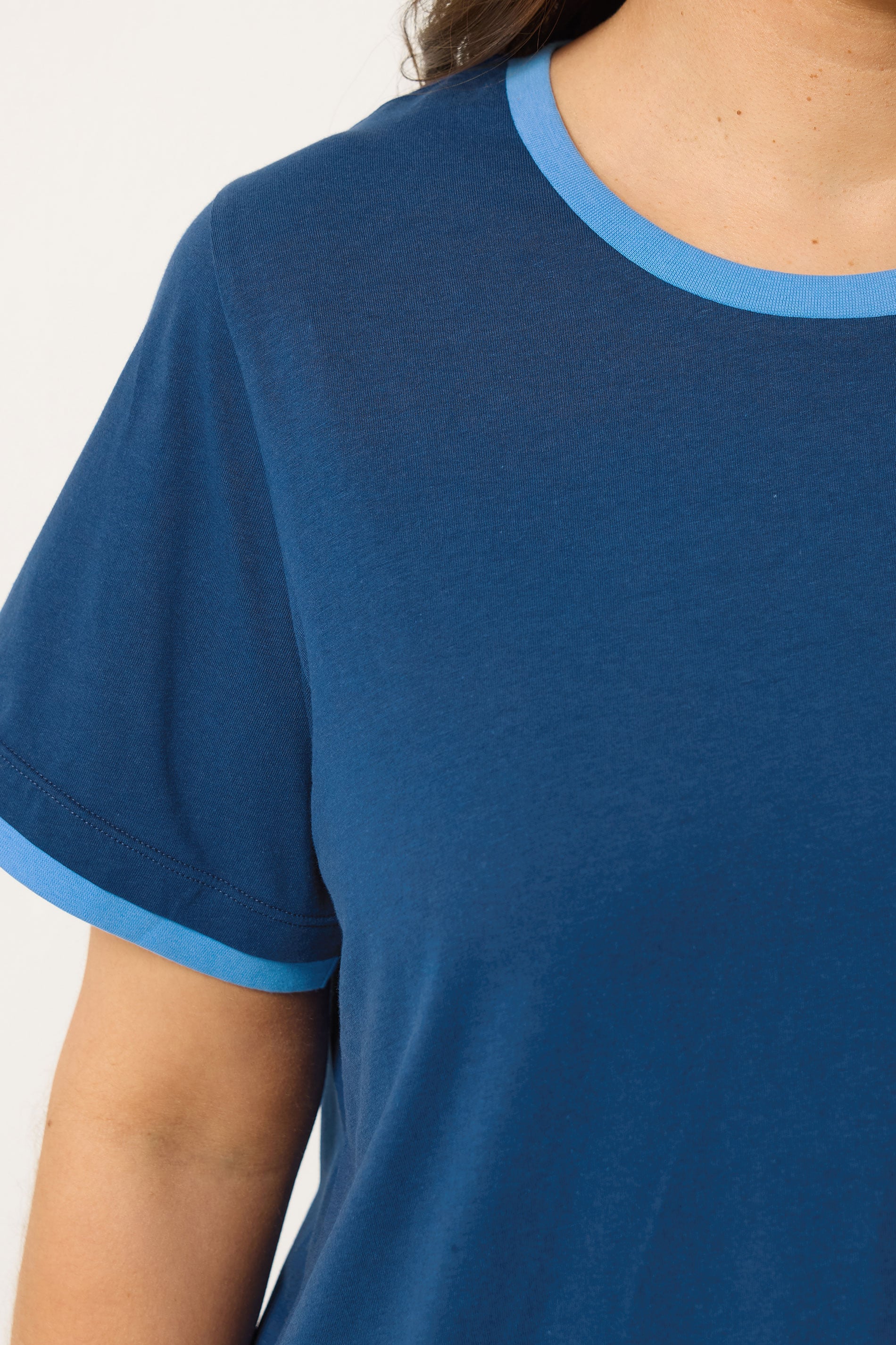 YOURS Plus Size Navy Blue Contrast Trim T-Shirt | Yours Clothing 5