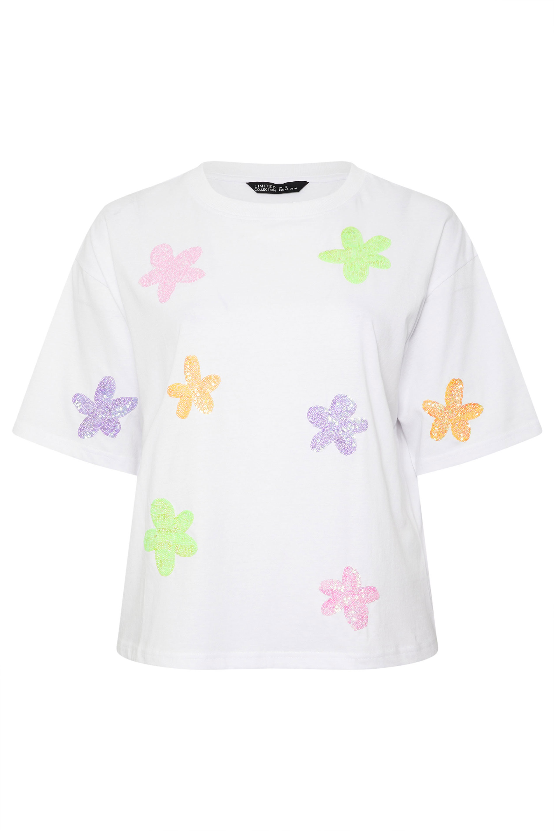 LIMITED COLLECTION Plus Size White Sequin Floral Boxy T-Shirt | Yours Clothing 5