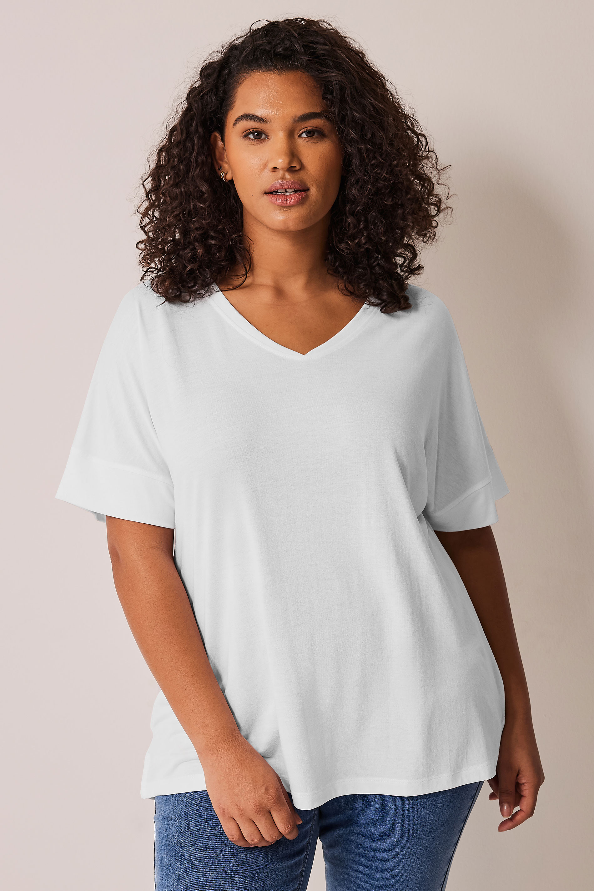 EVANS Plus Size White V-Neck Modal Rich T-Shirt | Evans