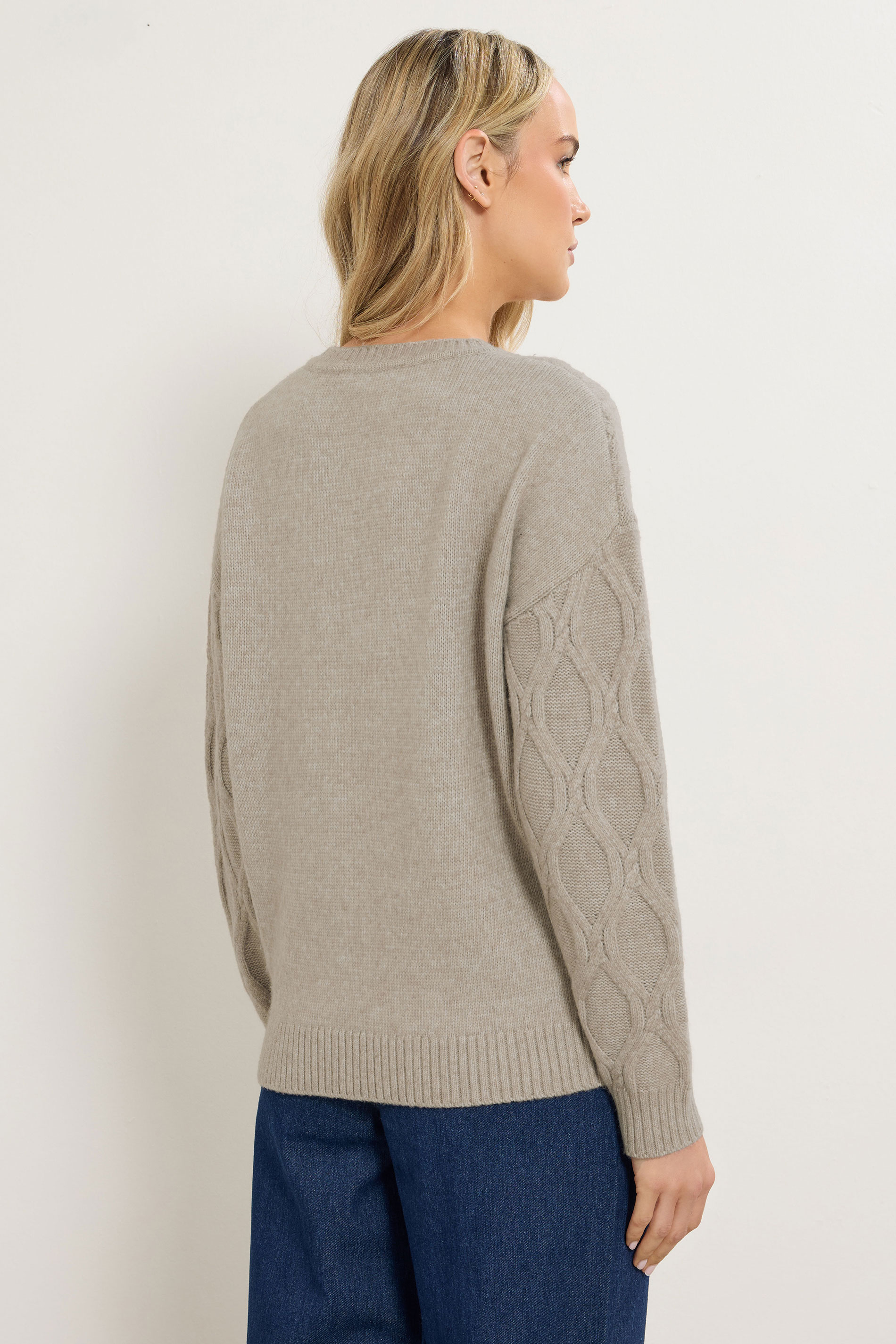 LTS Tall Natural Brown Cable Knit Jumper | Long Tall Sally 2