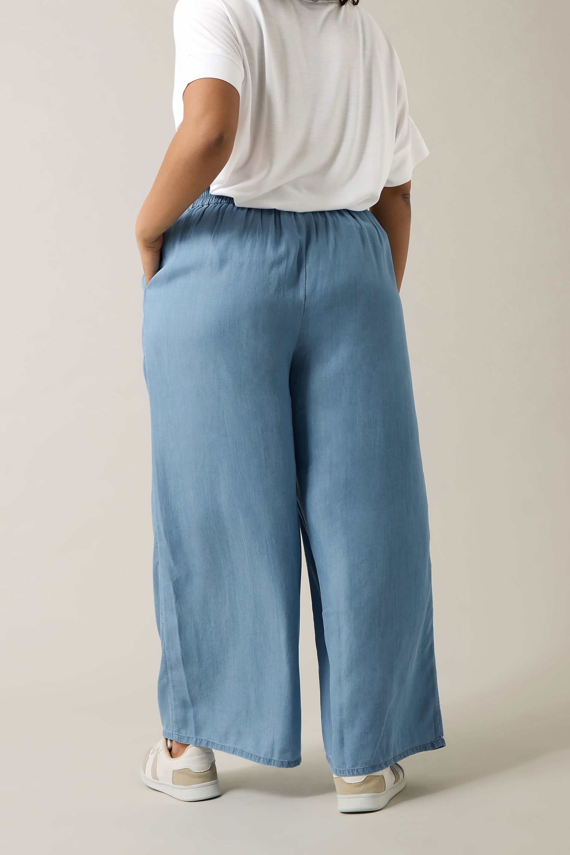 EVANS Plus Size Light Blue Lyocell Wide Leg Trousers | Evans 4