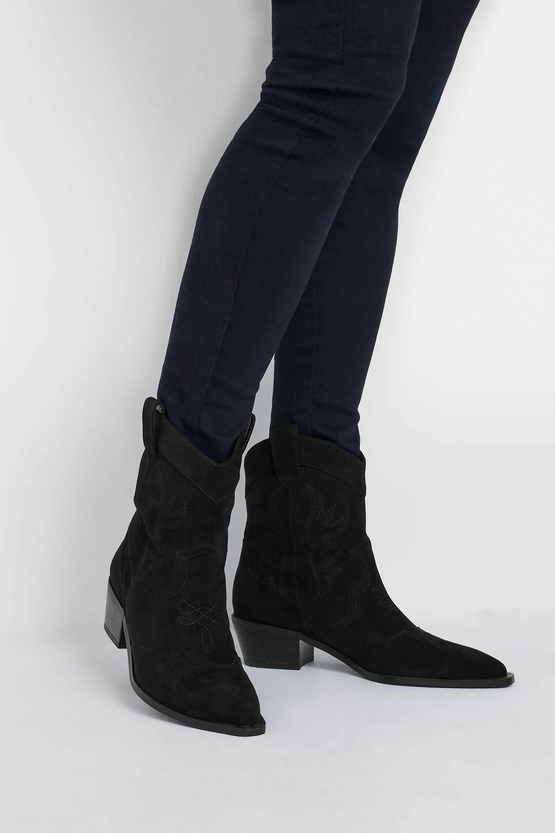 LTS Black Faux Suede Cowboy Boot In Standard Fit | Long Tall Sally 1