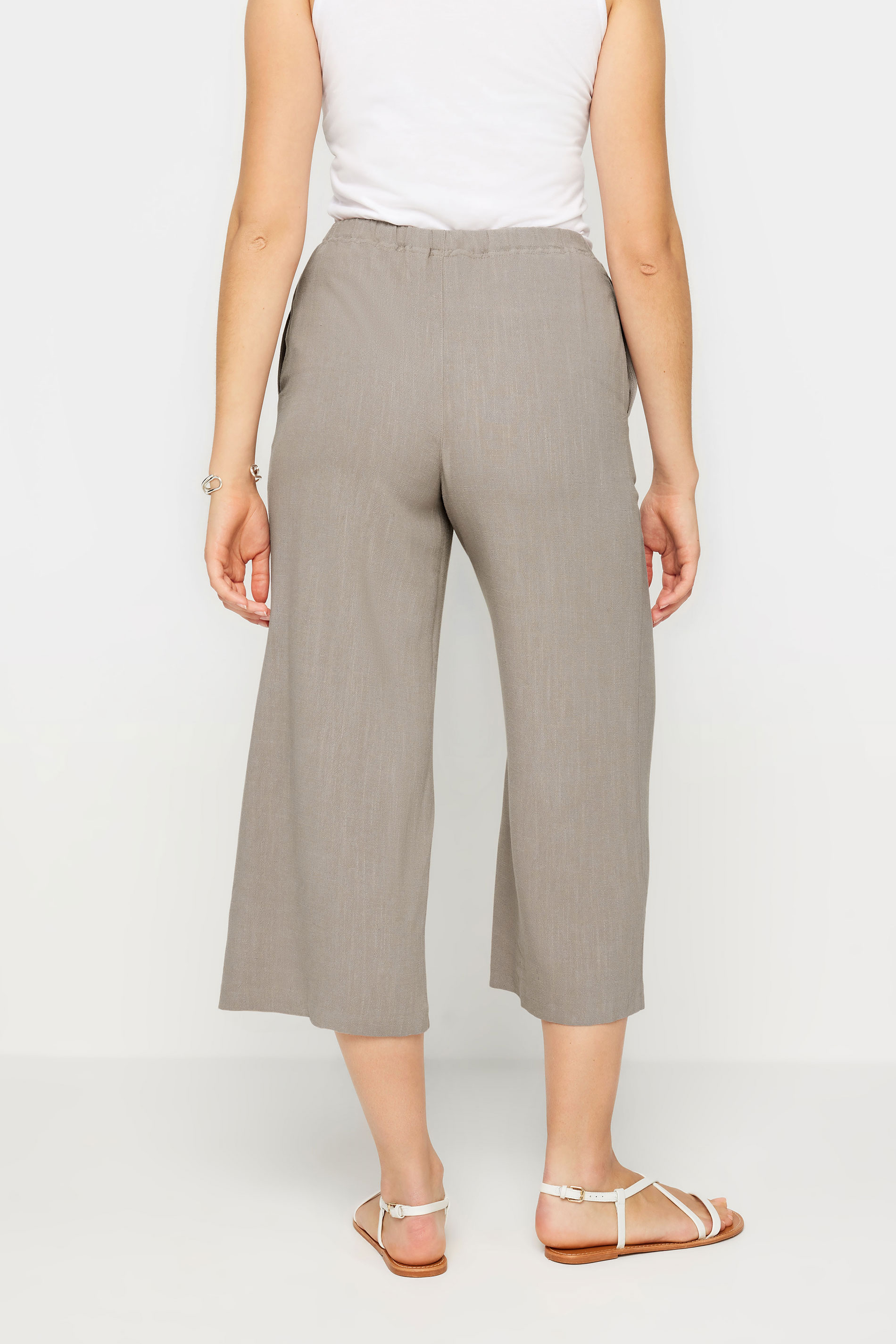 LTS Tall Women's Beige Brown Linen Tie Waist Cropped Trousers | Long Tall Sally  3