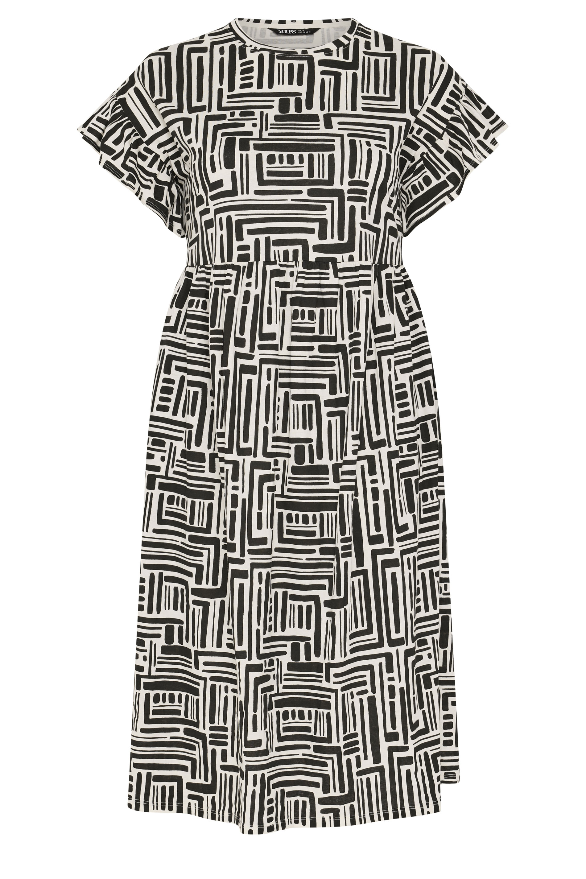 YOURS Plus Size Black Abstract Frill Sleeve Dress | Yours Clothing 5