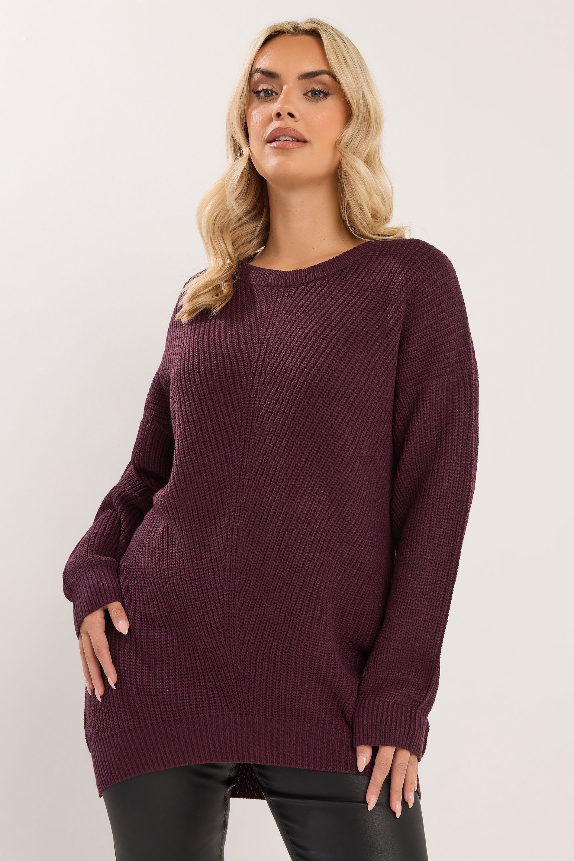 YOURS Plus Size Burgundy Red Essential Knitted Jumper | Yours Clothing 3