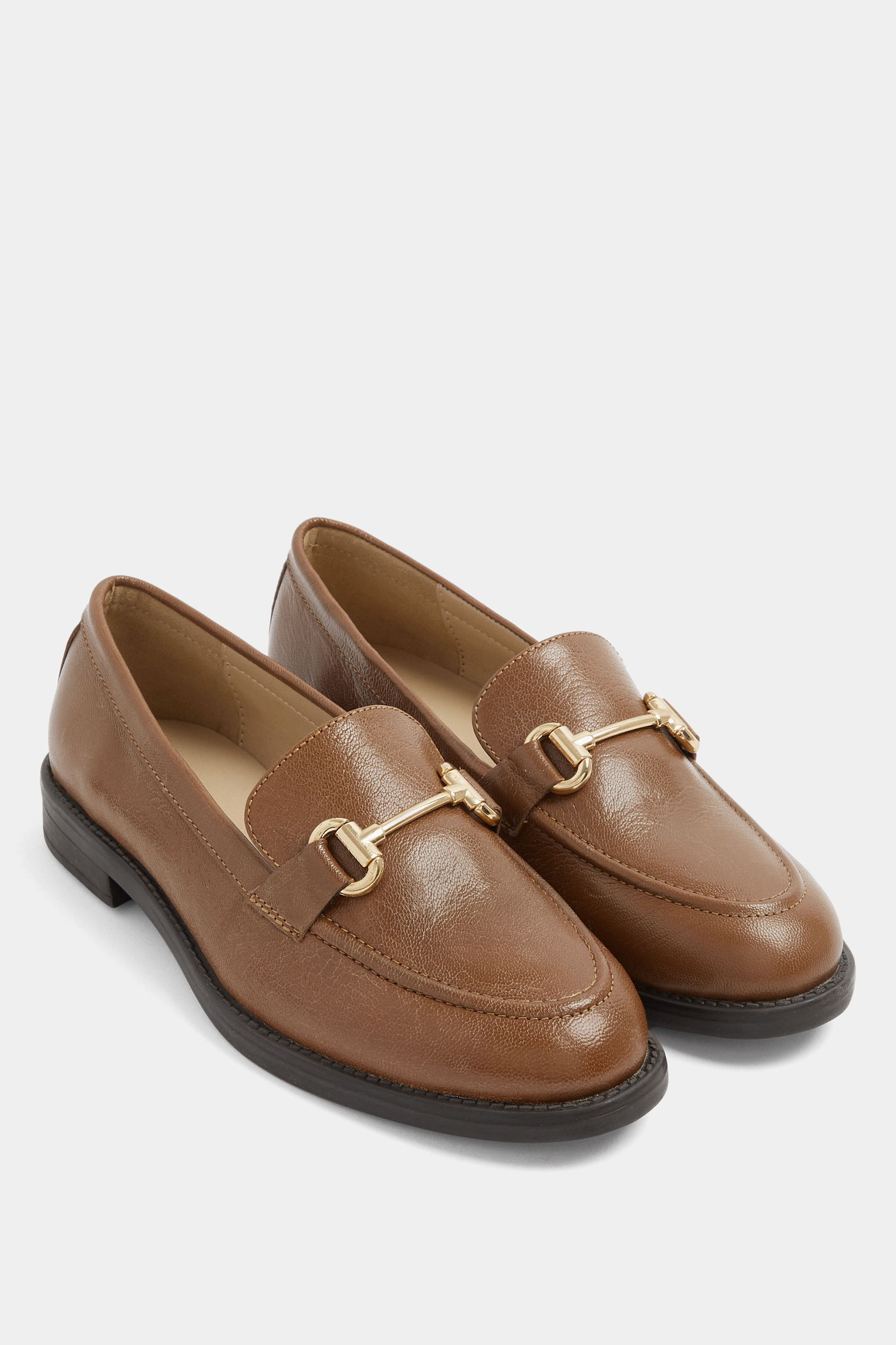 Brown Metal Trim Loafers In Wide E Fit | Yours Clothing 1