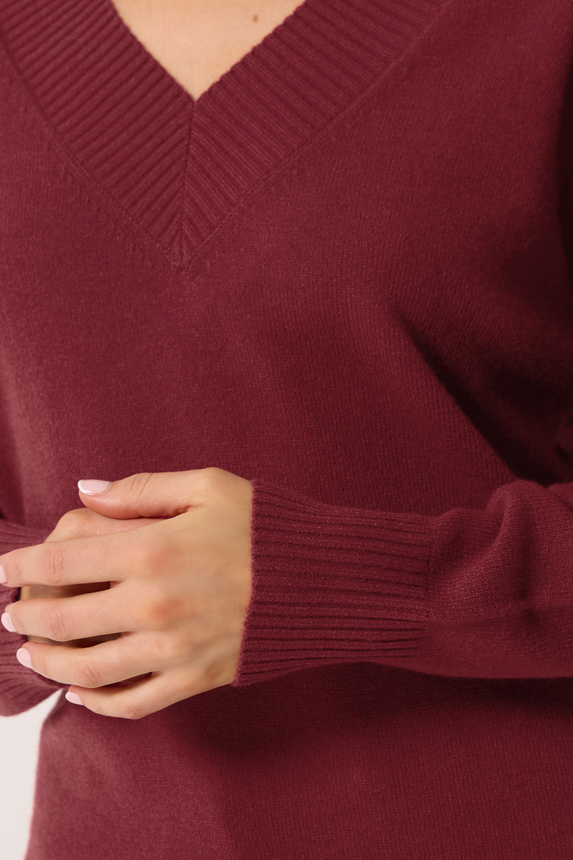 LTS Tall Women's Burgundy Red V-Neck Knitted Jumper | Long Tall Sally 4