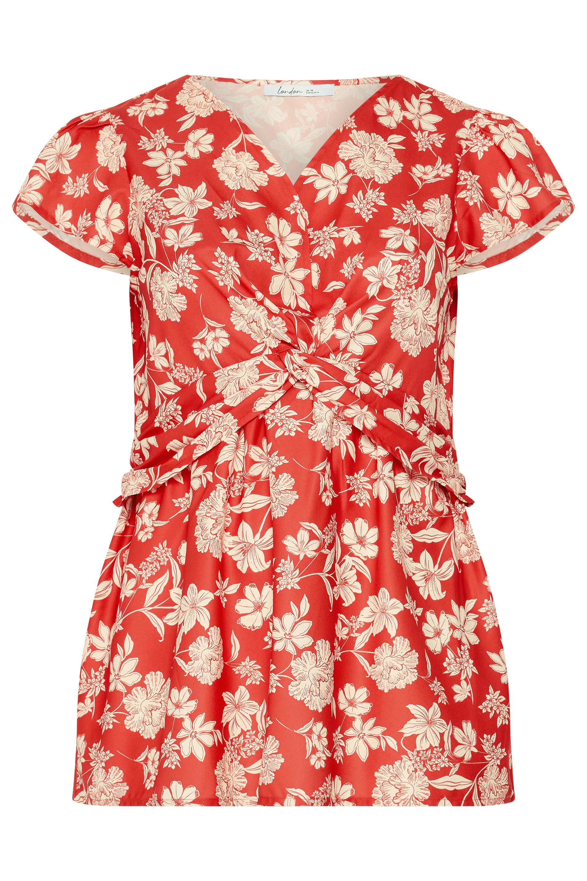 YOURS LONDON Plus Size Red Floral Twist Front Top | Yours Clothing 5