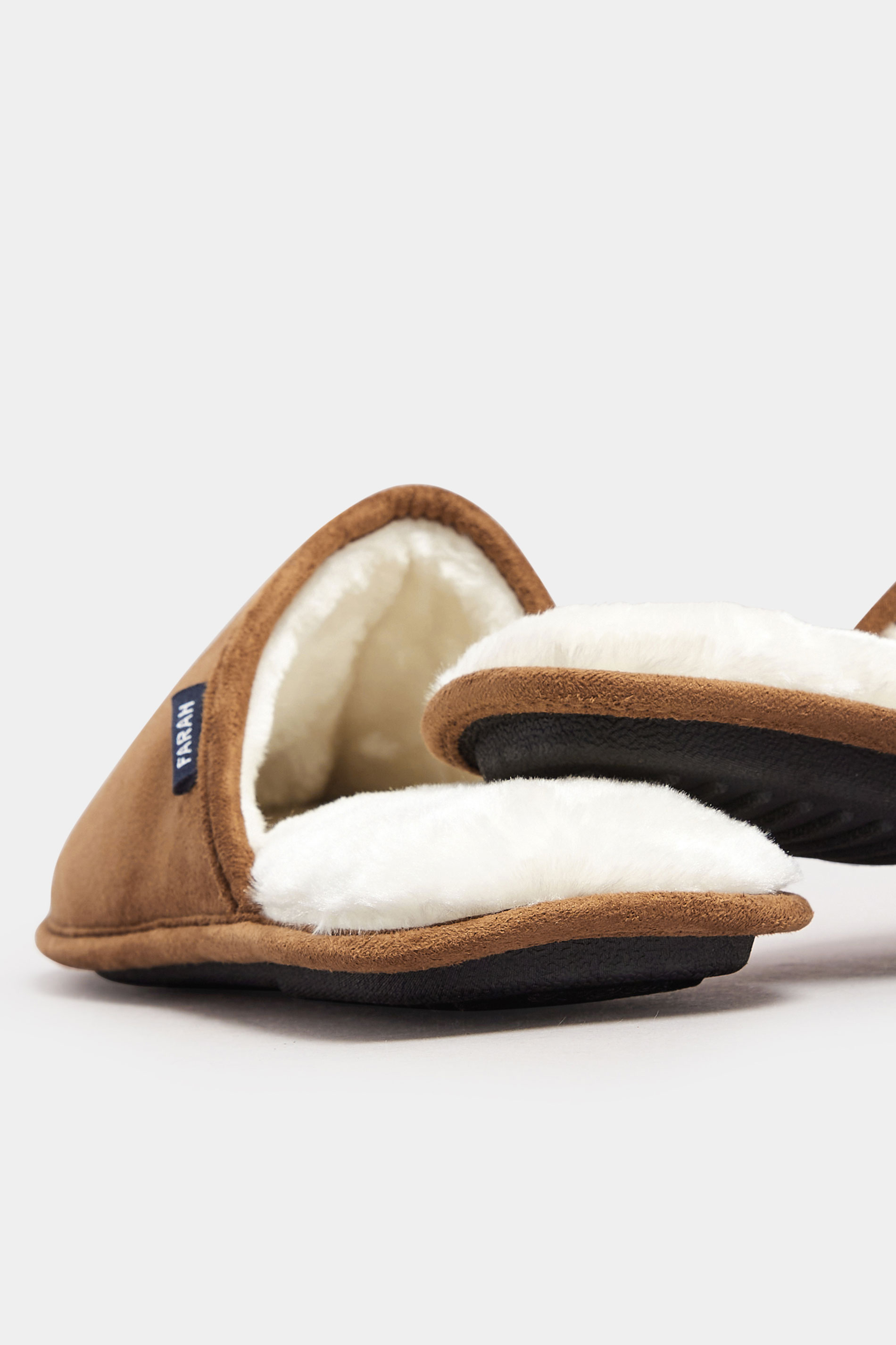 FARAH Tan Brown Faux Fur Lined Mule Slippers | BadRhino 4