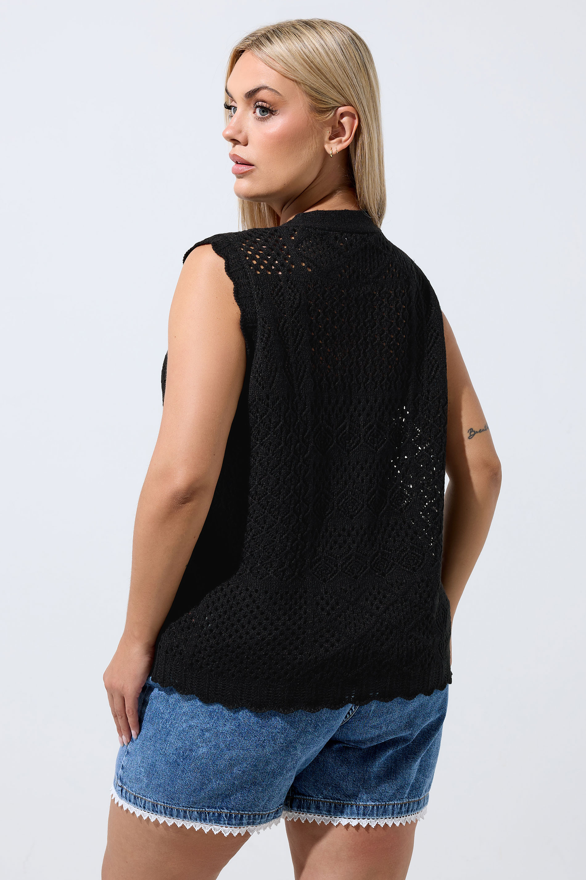 LIMITED COLLECTION Plus Size Black Floral Embroidered Knitted Waistcoat | Yours Clothing 2