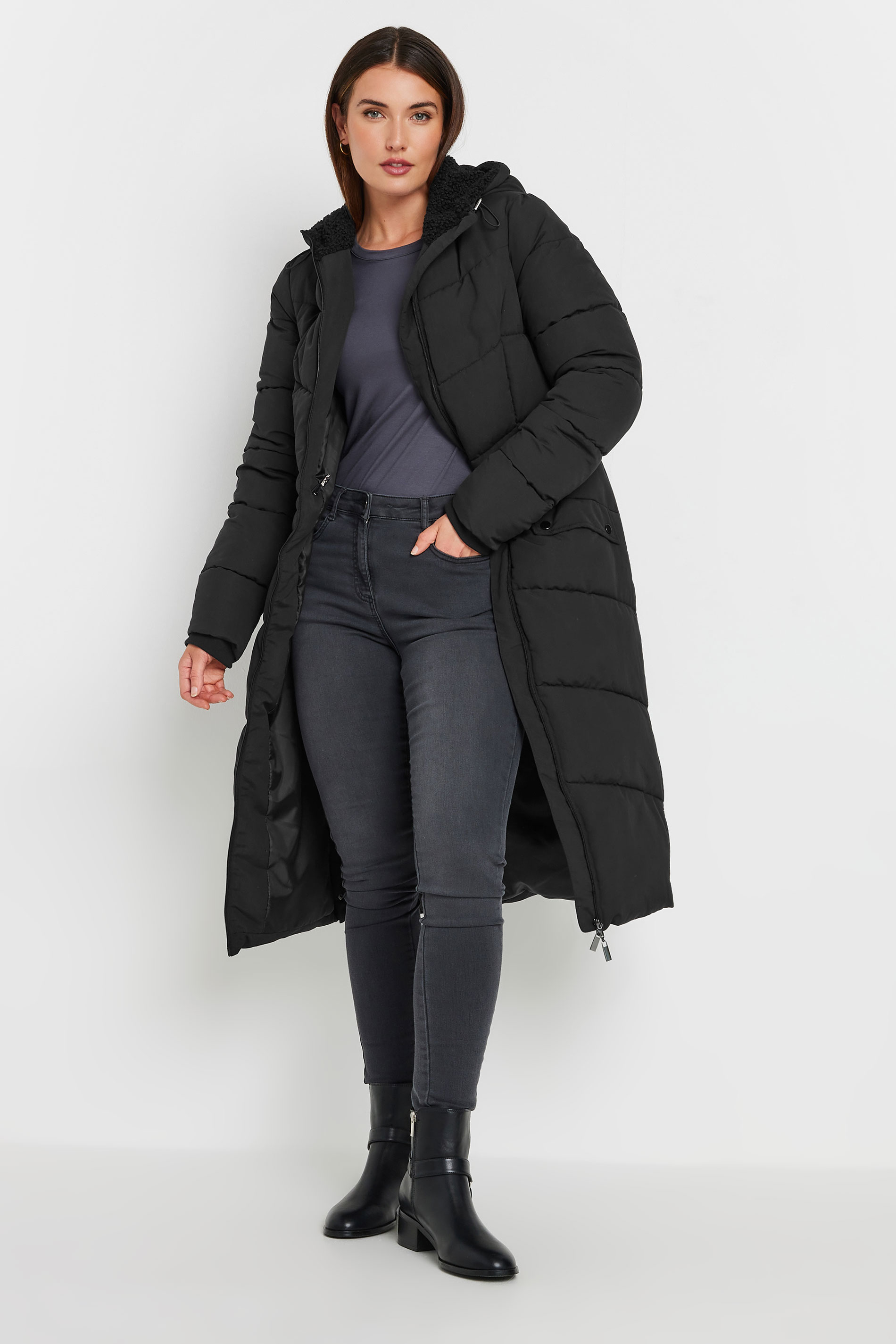 LTS Tall Women's Black Borg Hooded Padded Coat | Long Tall Sally  3