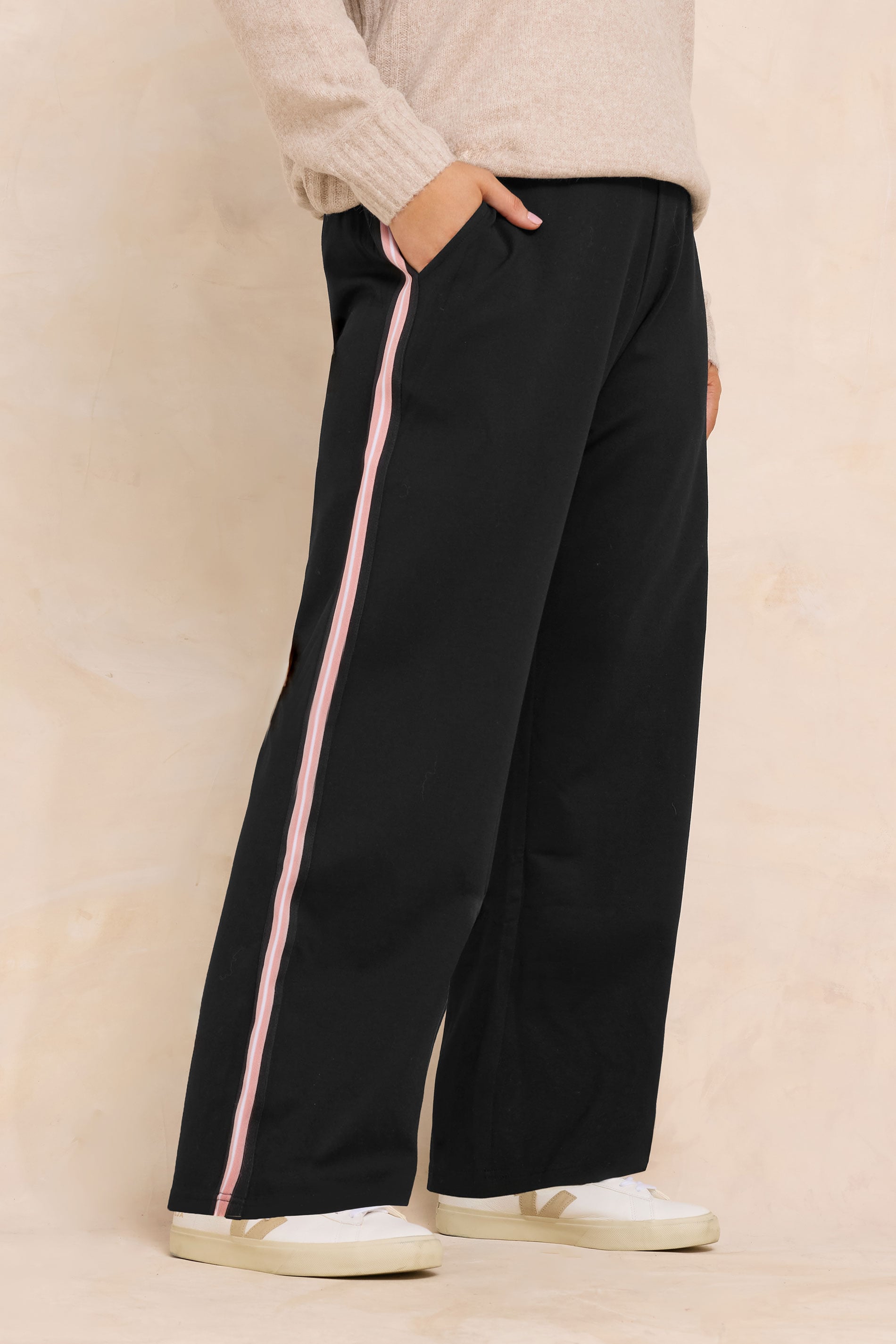 Evans Women's Black Curve & Pink Side Stripe Wide Leg Trousers Size 22-24