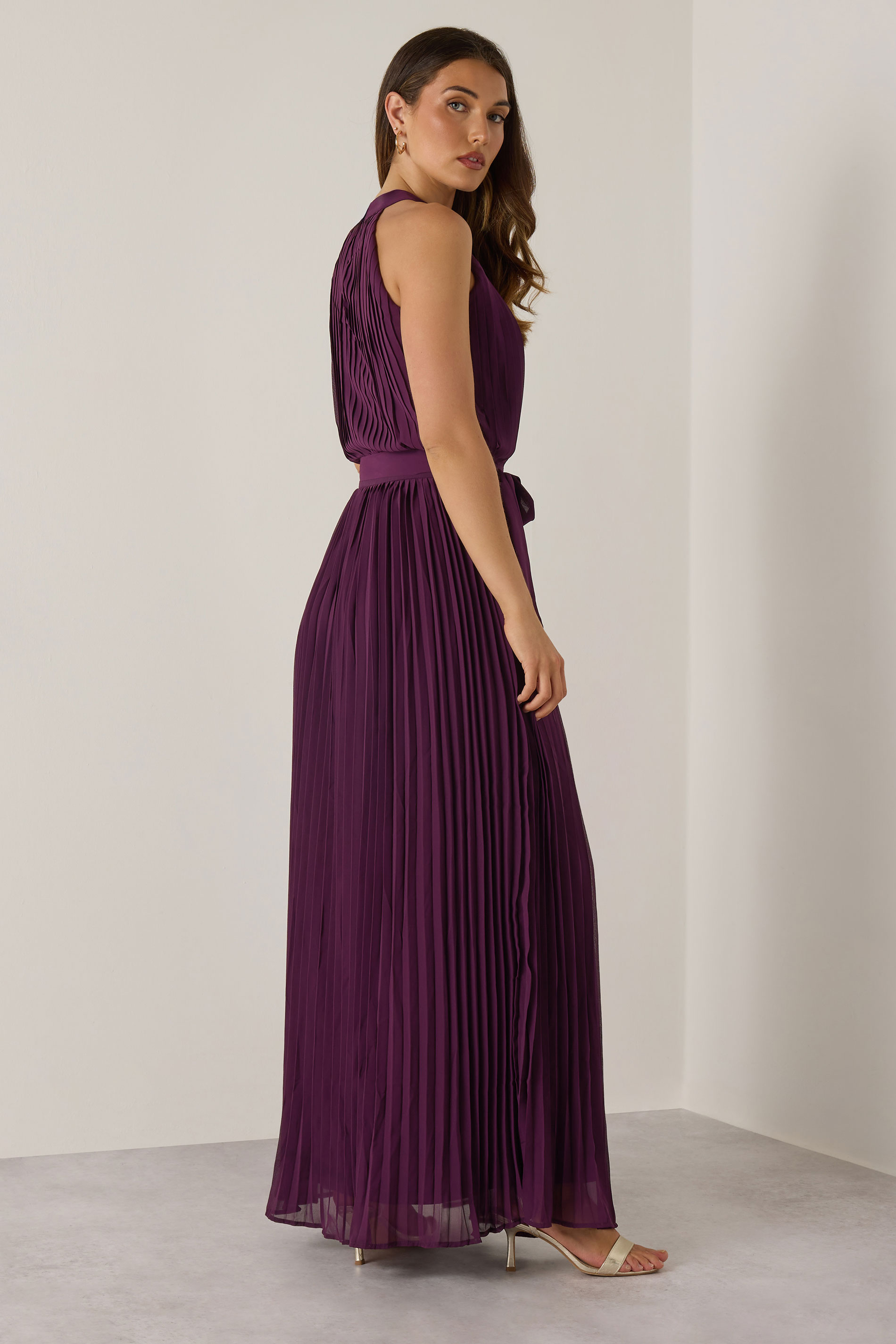 LTS Tall Burgundy Red Halterneck Pleated Maxi Dress | Long Tall Sally 2