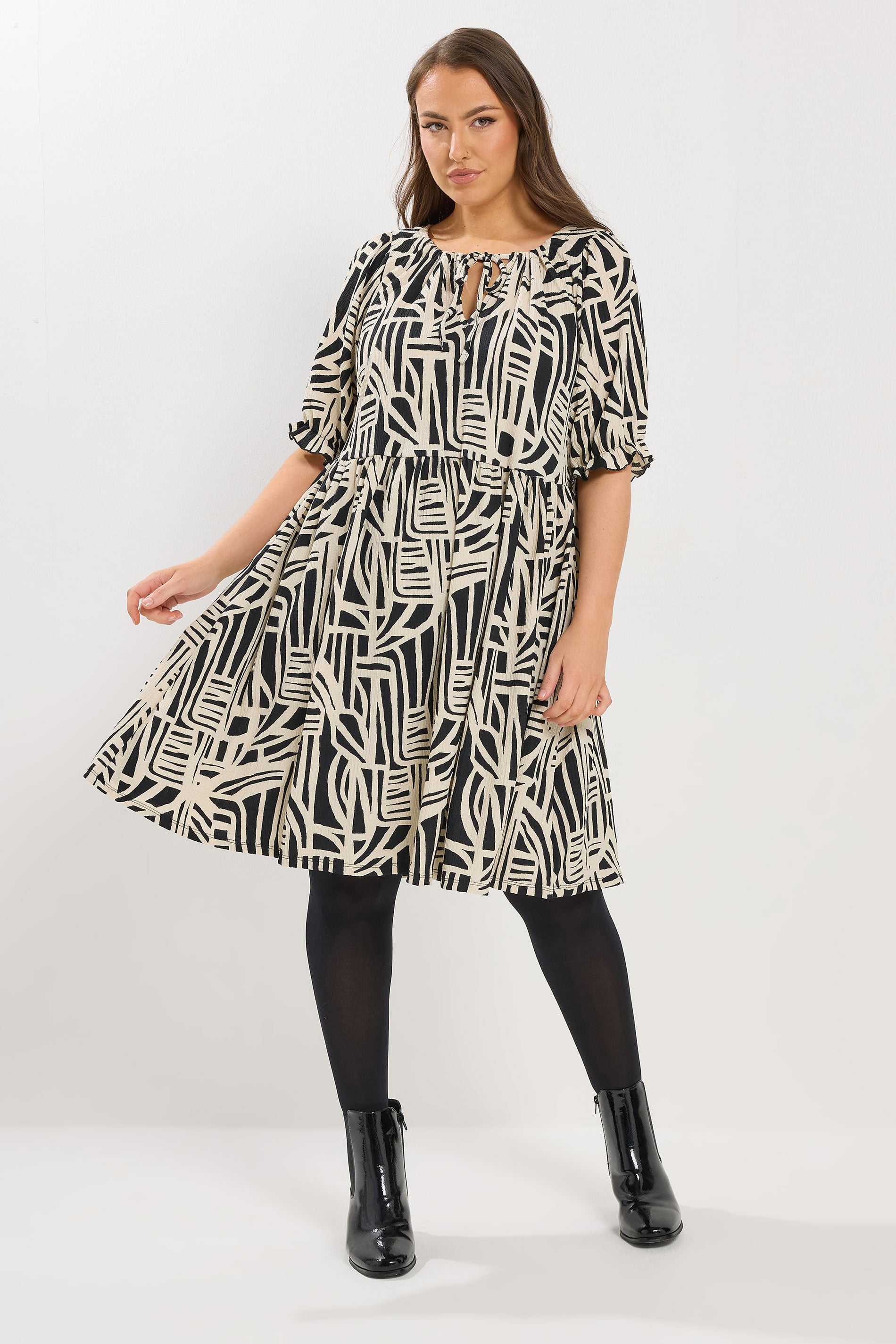 YOURS Plus Size Black Abstract Tie Neck Dress | Yours Clothing 3