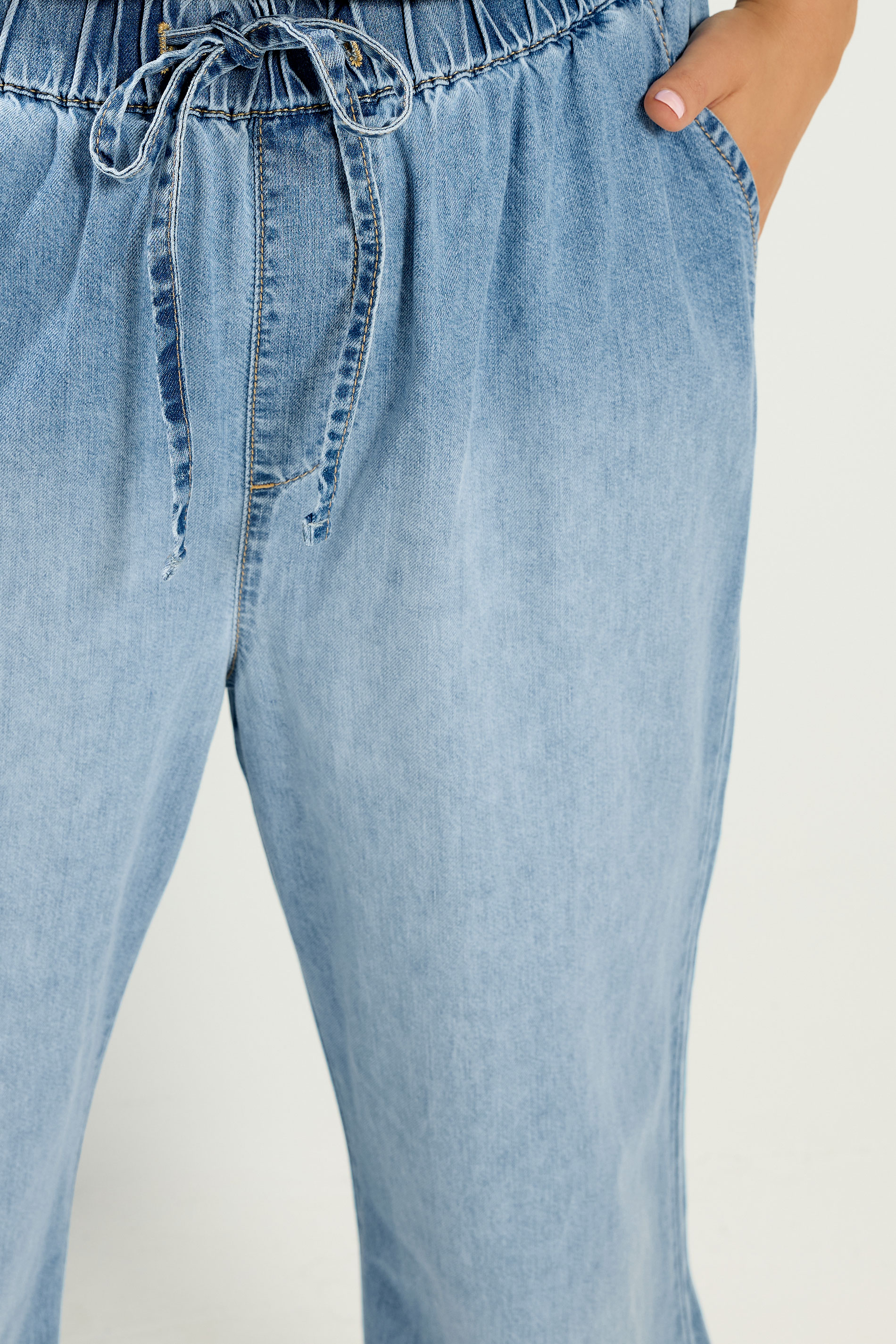YOURS Plus Size Mid Blue Drawstring Wide Leg Jeans | Yours Clothing 4