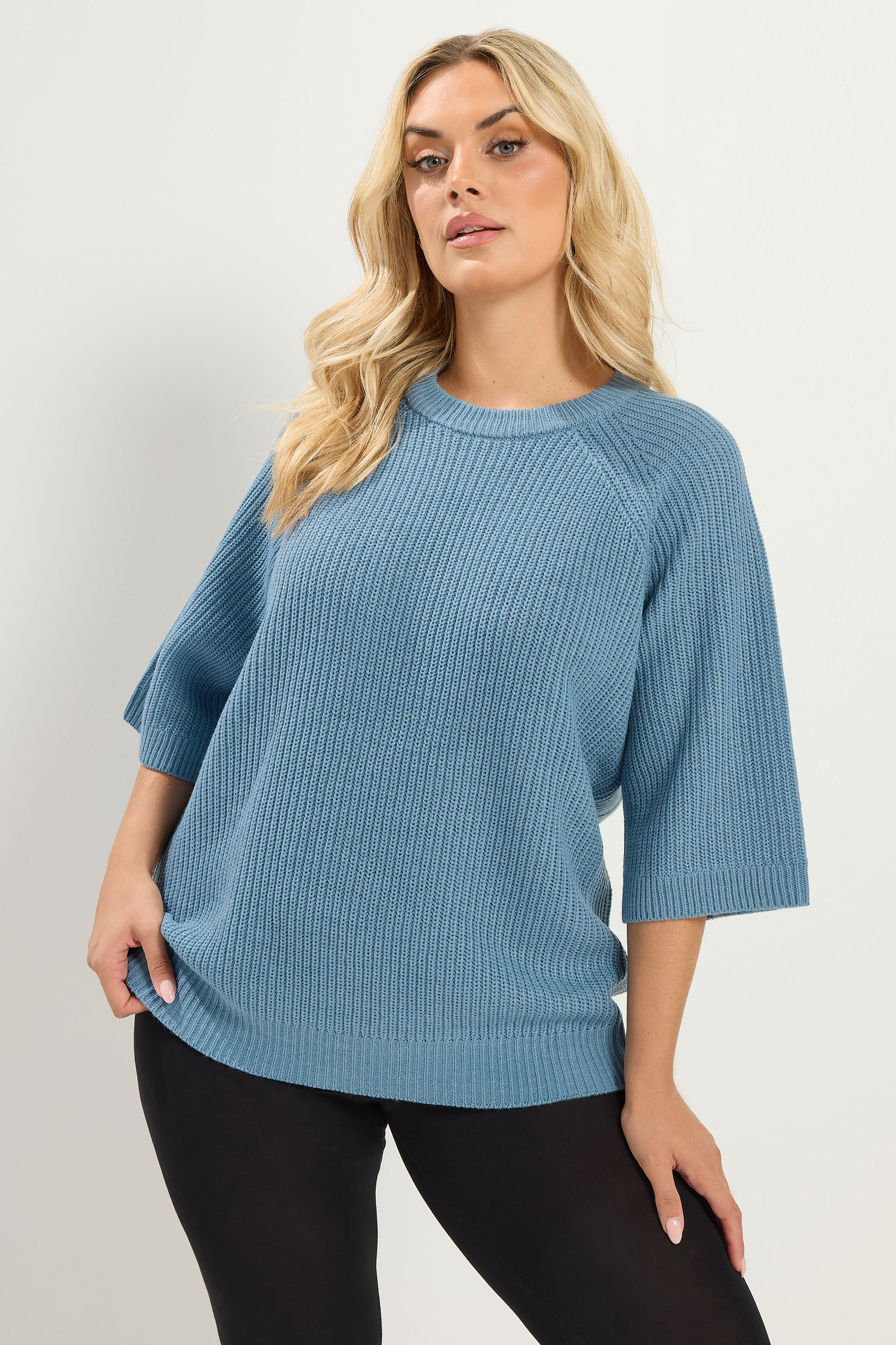 YOURS Plus Size Denim Blue Knitted Jumper | Yours Clothing 1